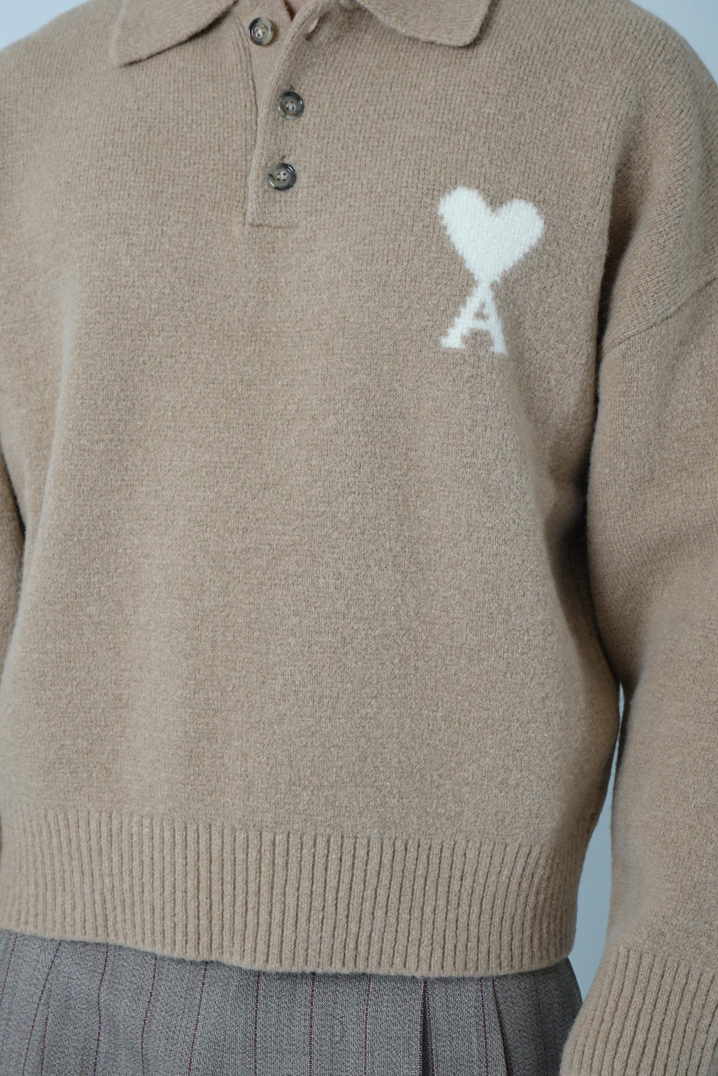 Polo Sweater with Ami de Coeur – Mastic Beige/Ecru