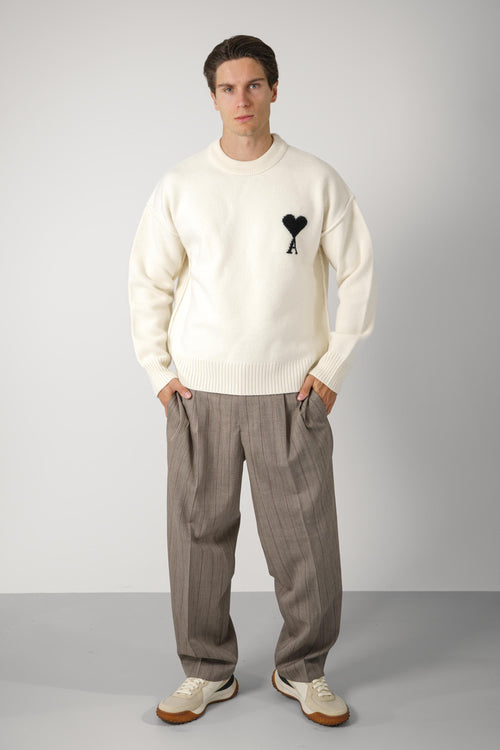 Ami Paris Crewneck Sweater with Contrasted Ami de Coeur – Off-White/Black
