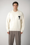 Crewneck Sweater with Contrasted Ami de Coeur – Off-White/Black