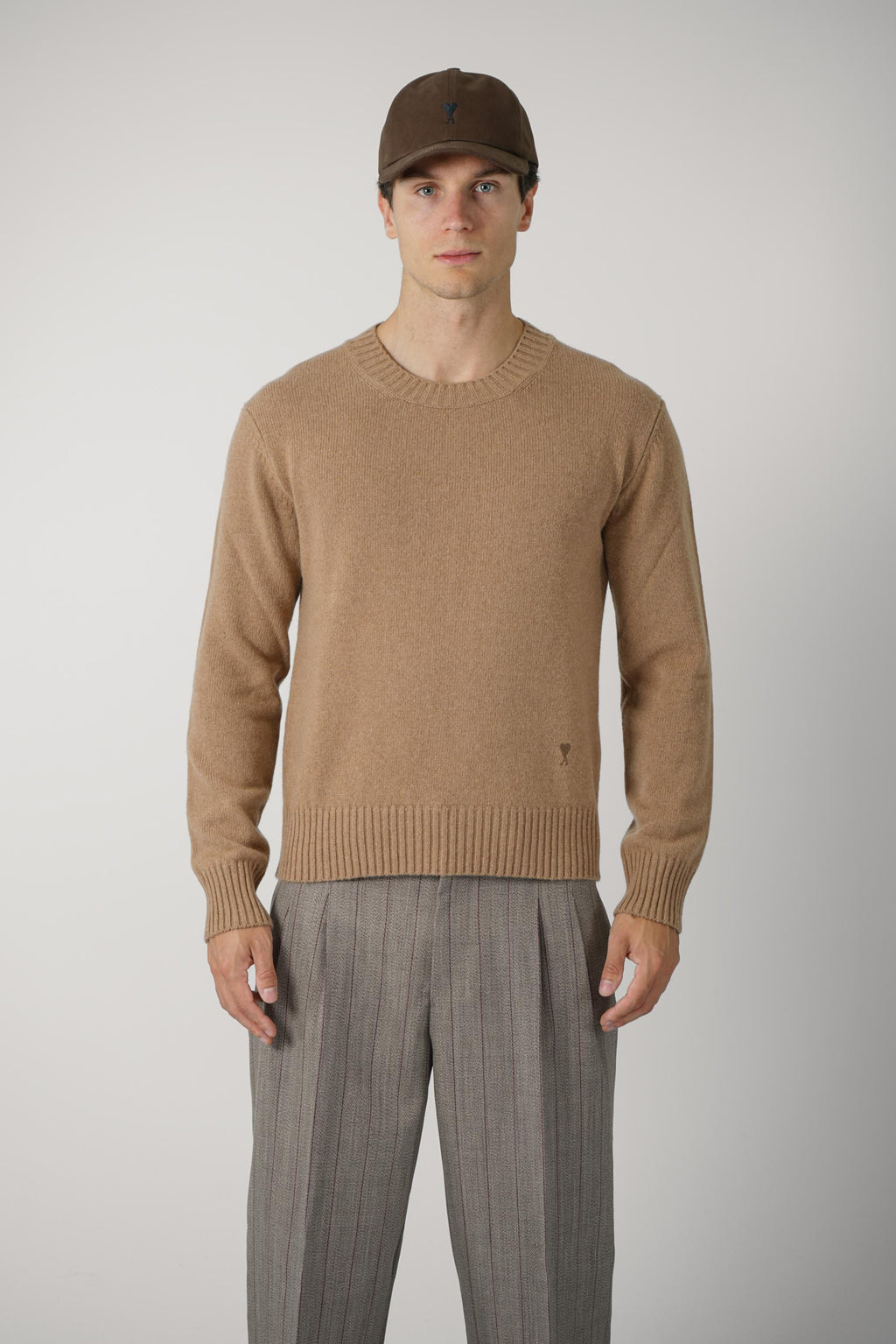 Crewneck Sweater with Tonal Ami de Coeur – Camel