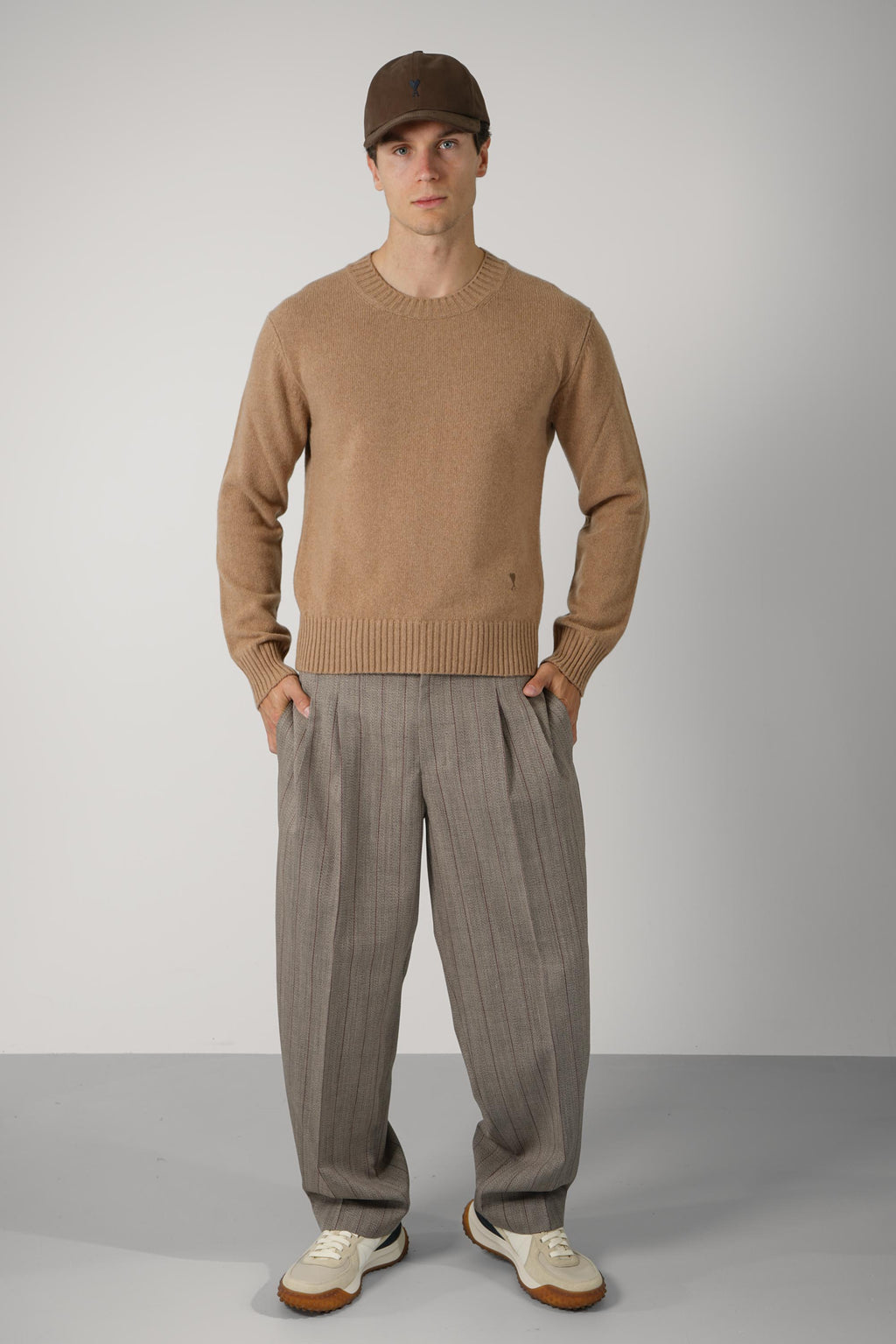 Crewneck Sweater with Tonal Ami de Coeur – Camel