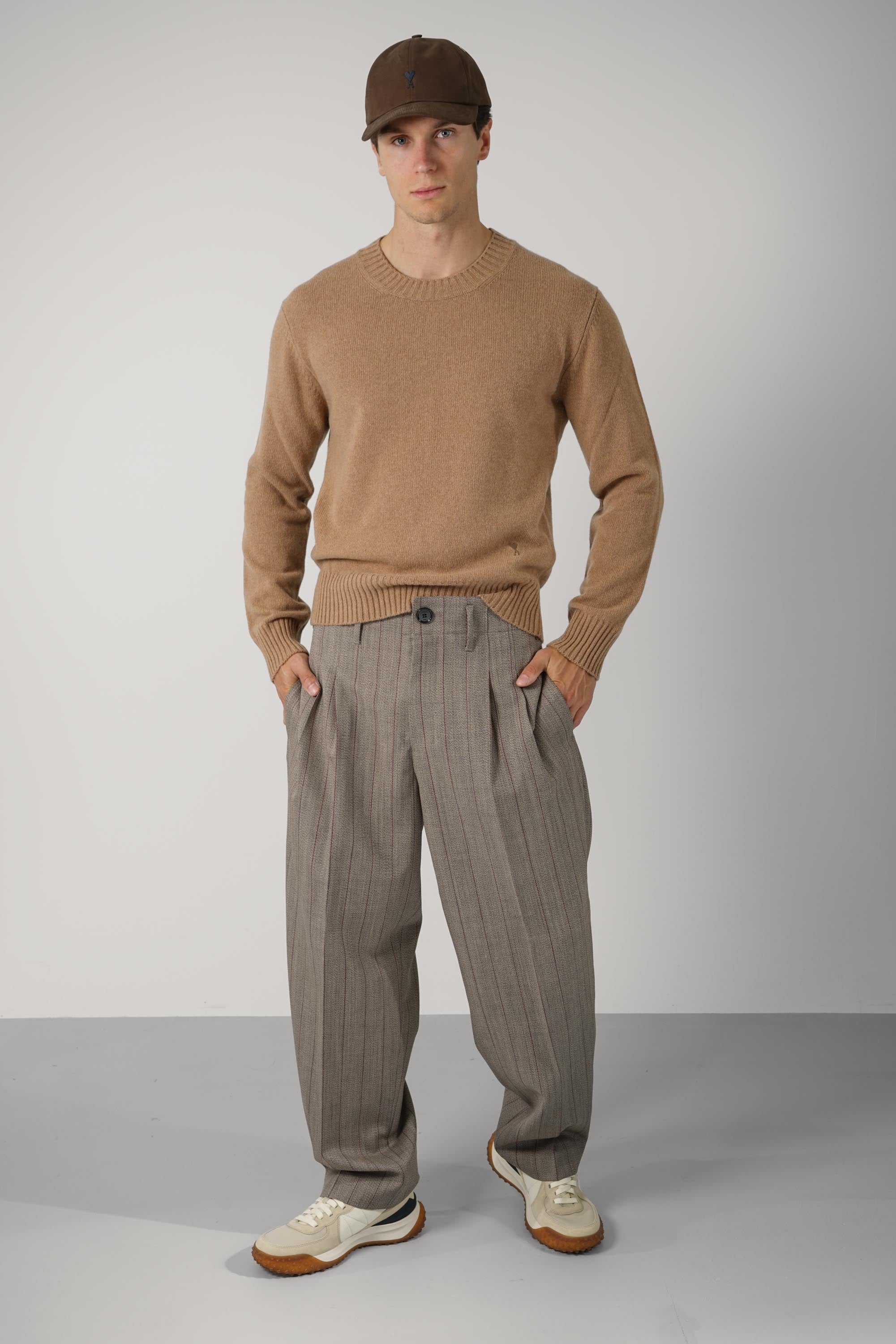Crewneck Sweater with Tonal Ami de Coeur – Camel