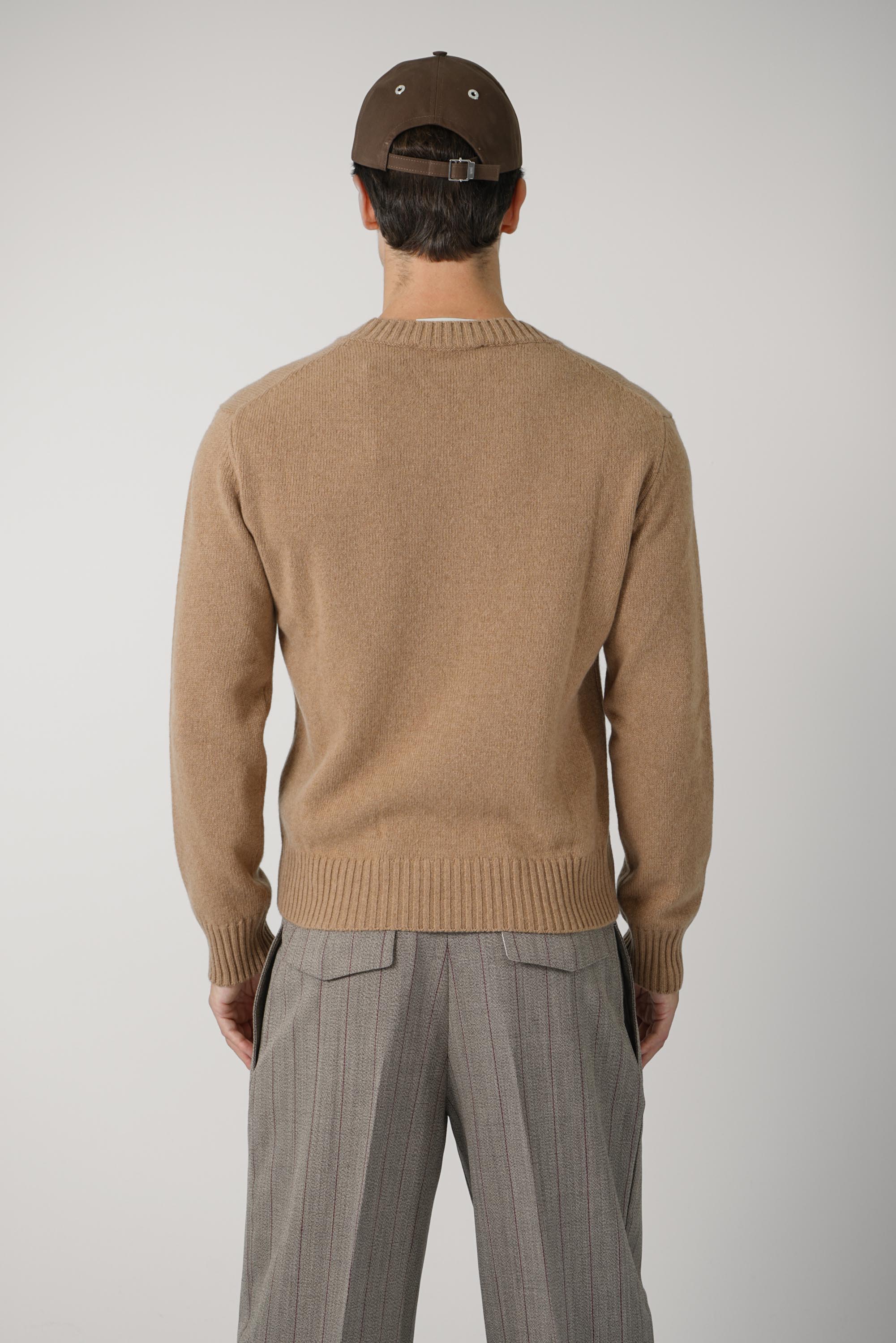 Crewneck Sweater with Tonal Ami de Coeur – Camel