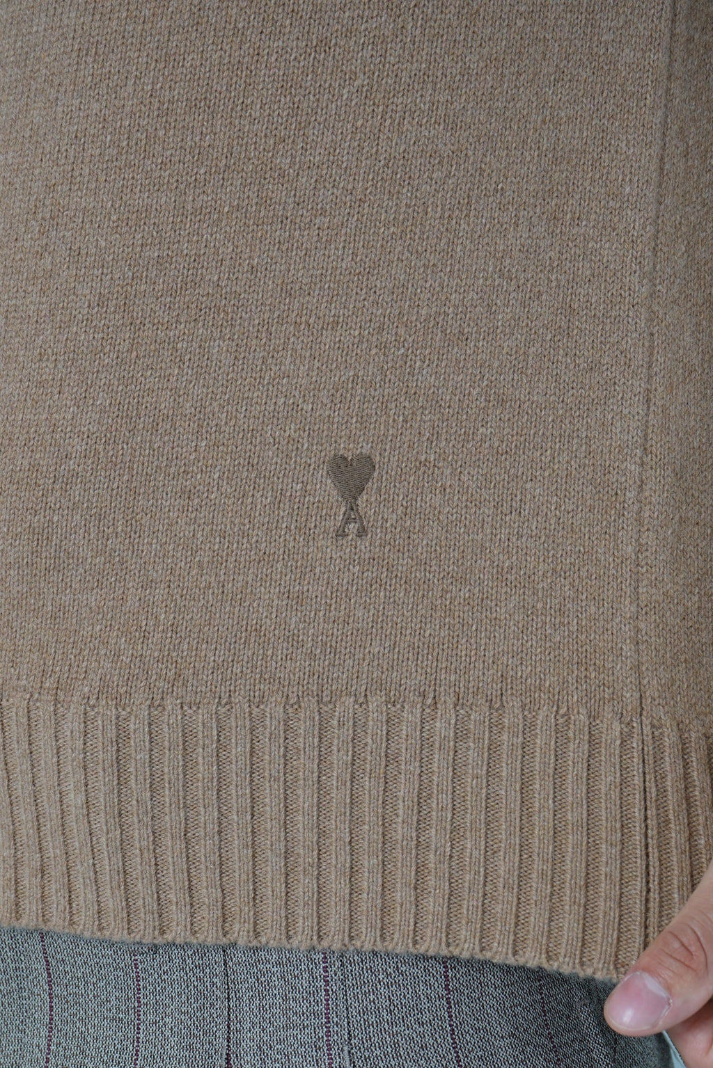 Crewneck Sweater with Tonal Ami de Coeur – Camel