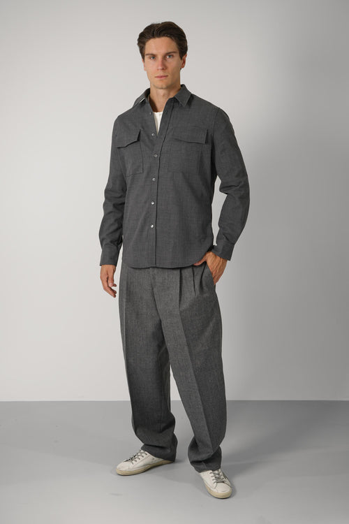 Ami Paris Classic Fit Shirt with Flap Pockets – Carbon Grey