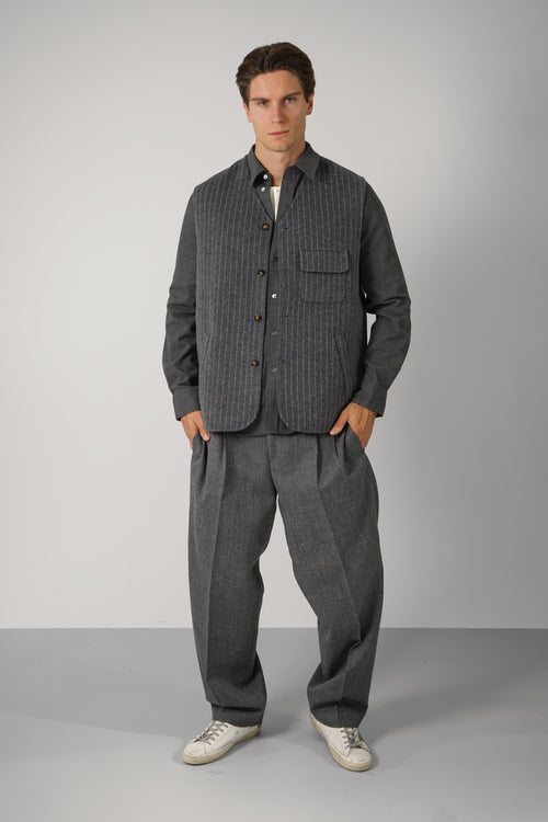 Drôle De Monsieur Wool Pinstripe Vest Grey