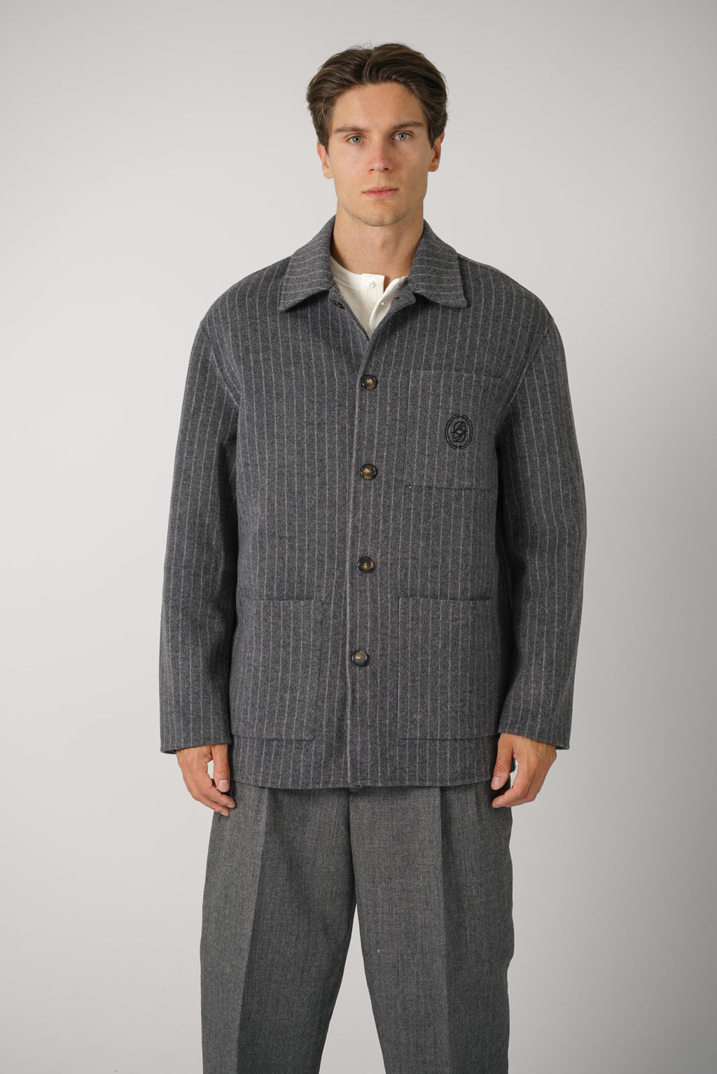 Wool Pinstripe Overshirt