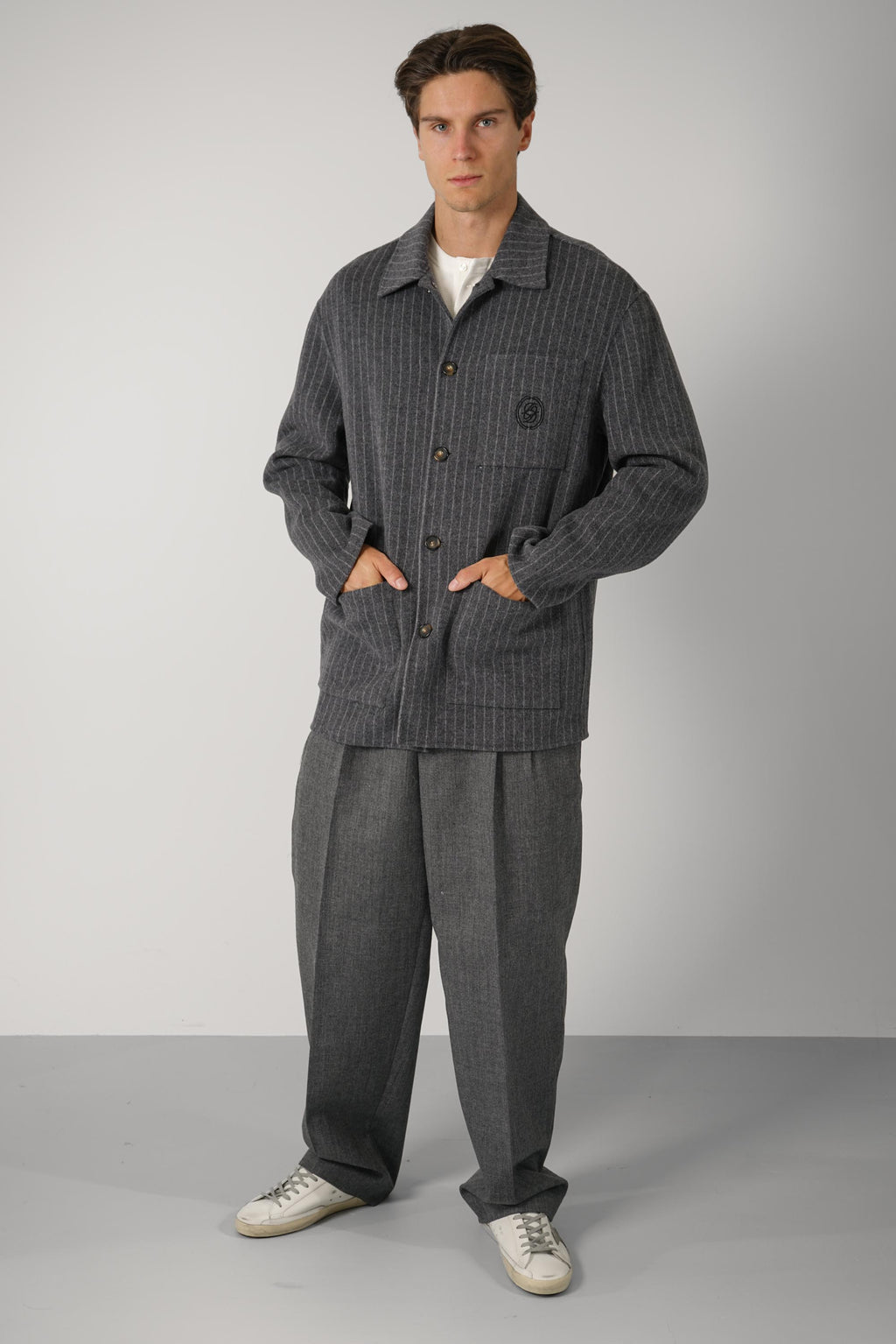 Wool Pinstripe Overshirt