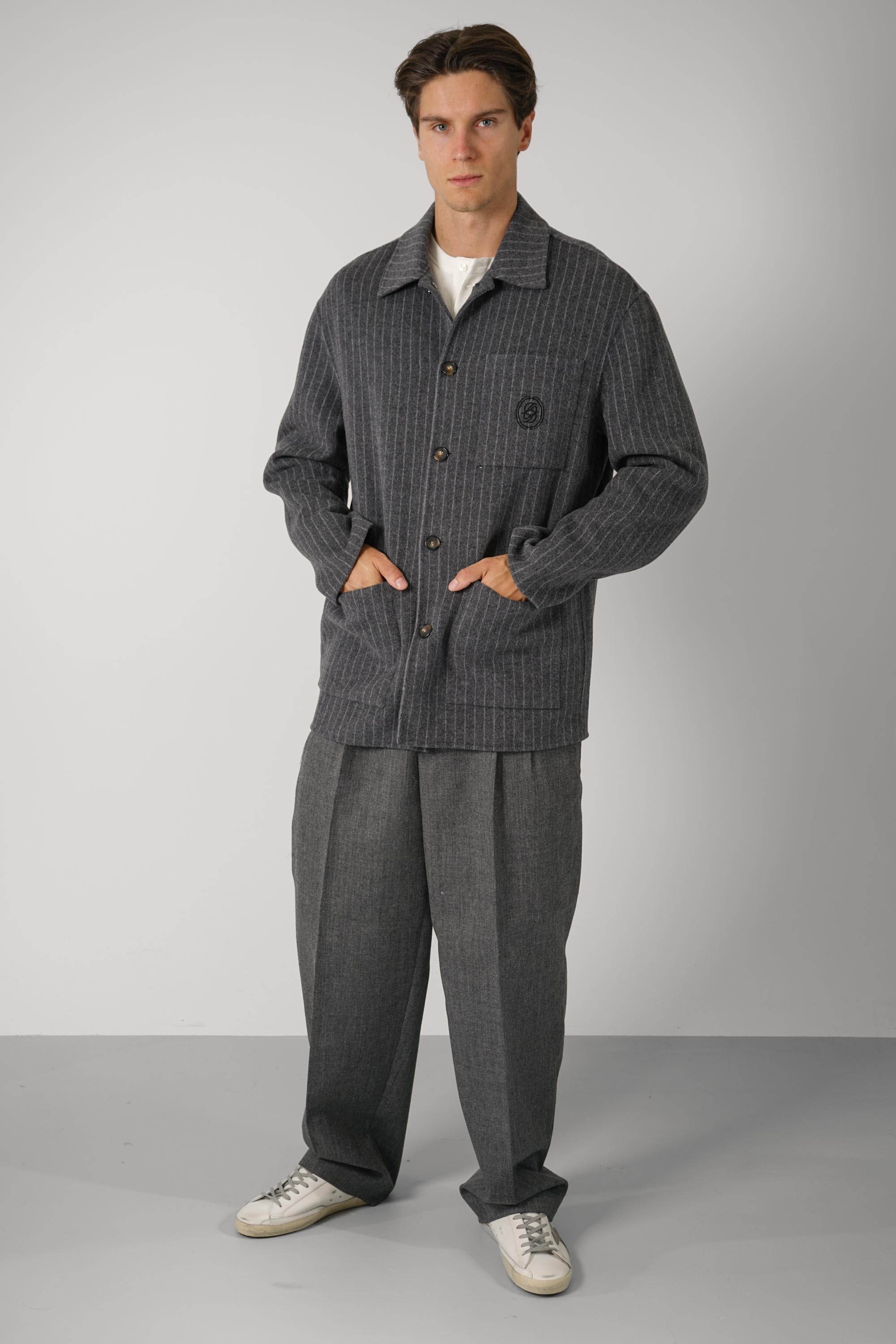 Wool Pinstripe Overshirt