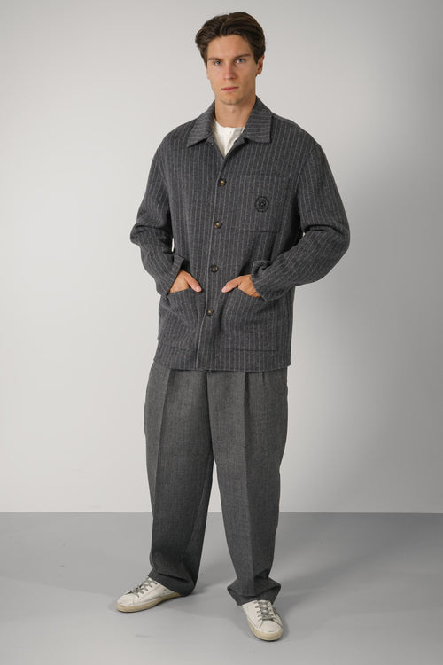 Drôle De Monsieur Wool Pinstripe Overshirt Grey