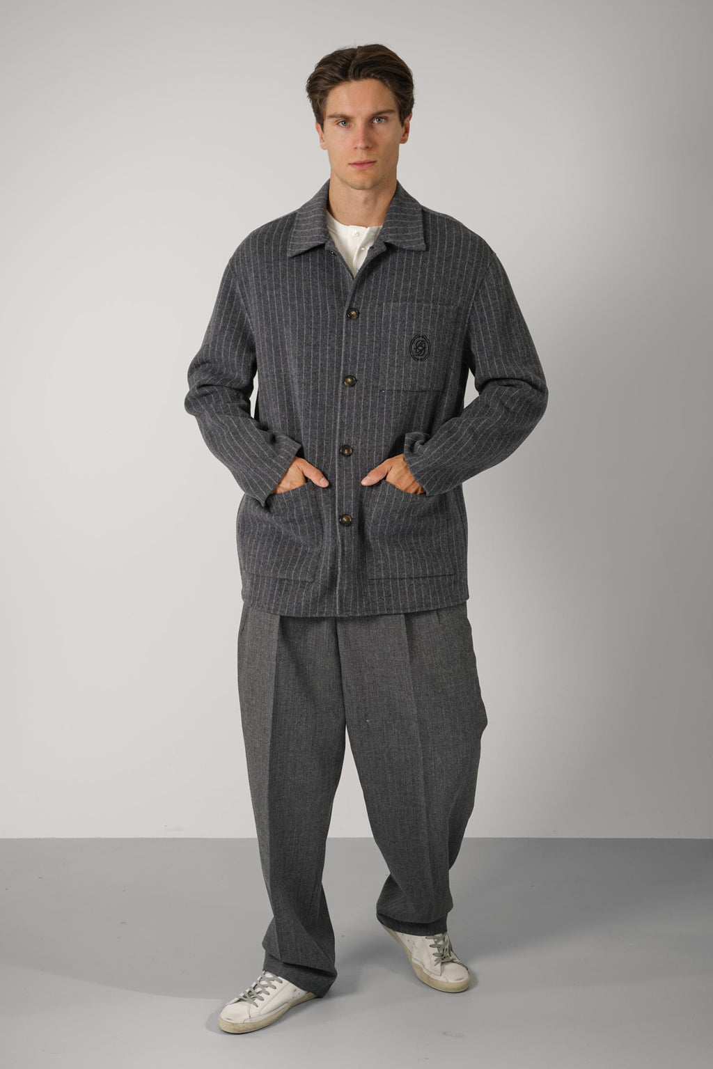 Wool Pinstripe Overshirt