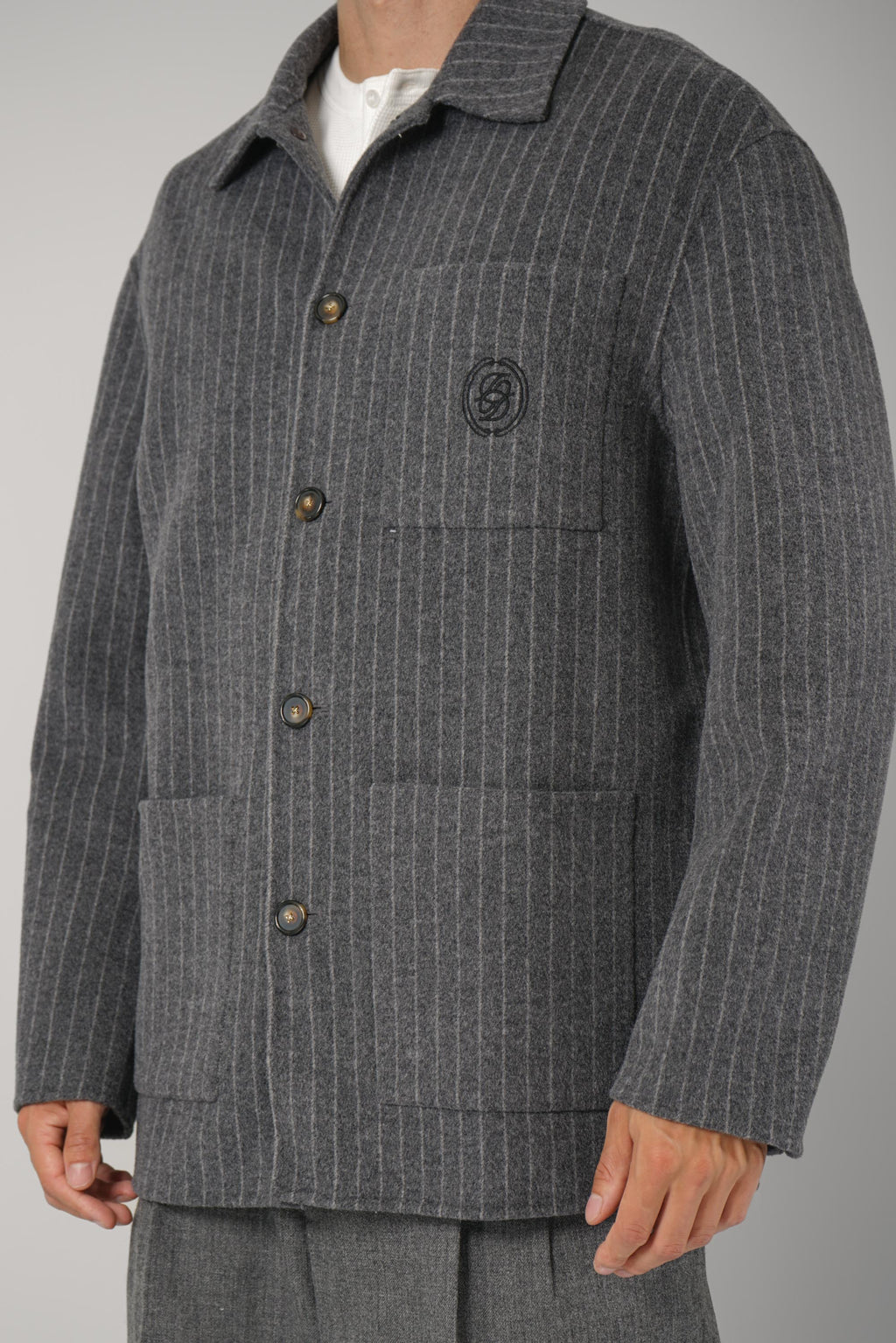 Wool Pinstripe Overshirt