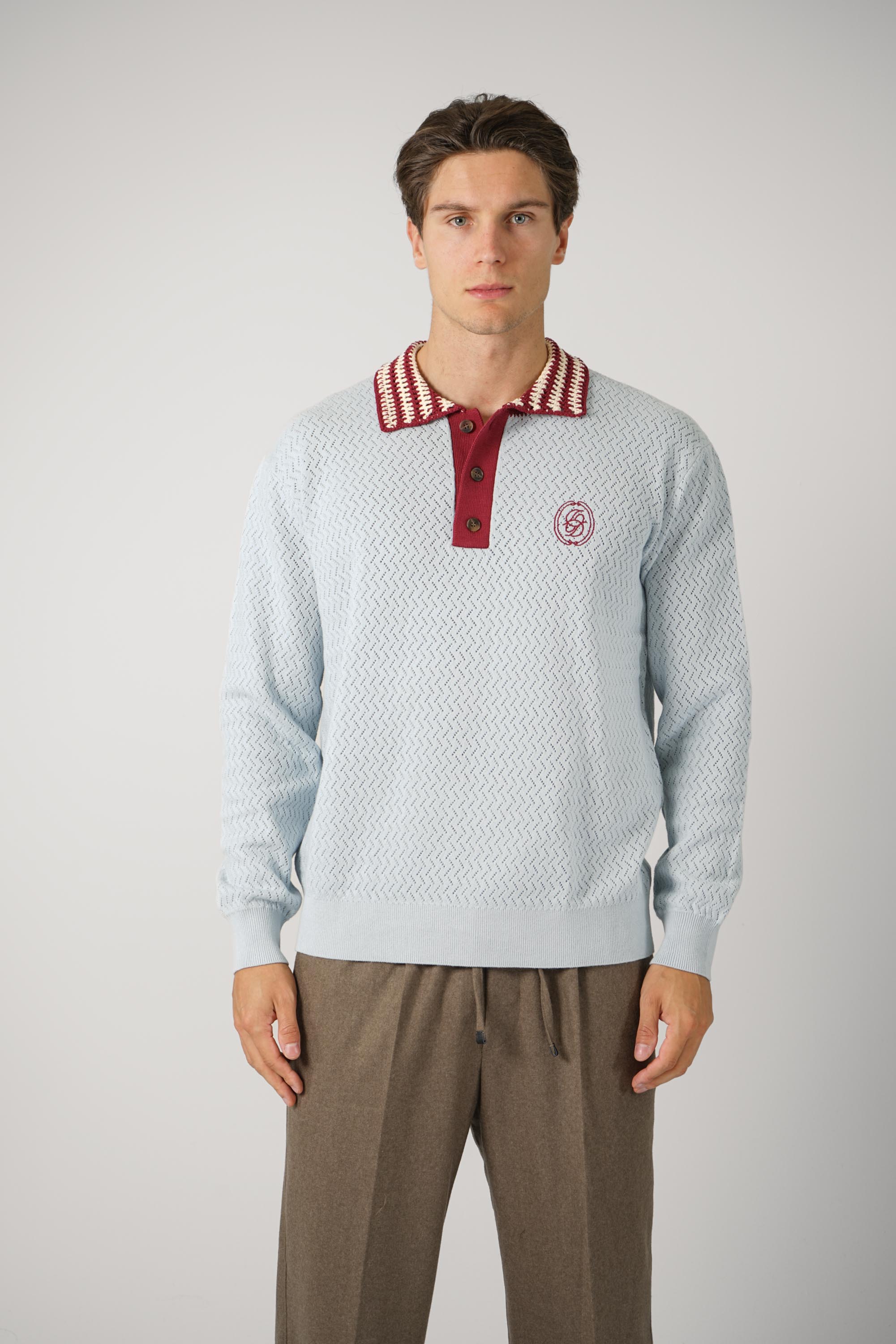 D Mirror Openwork Knit Polo