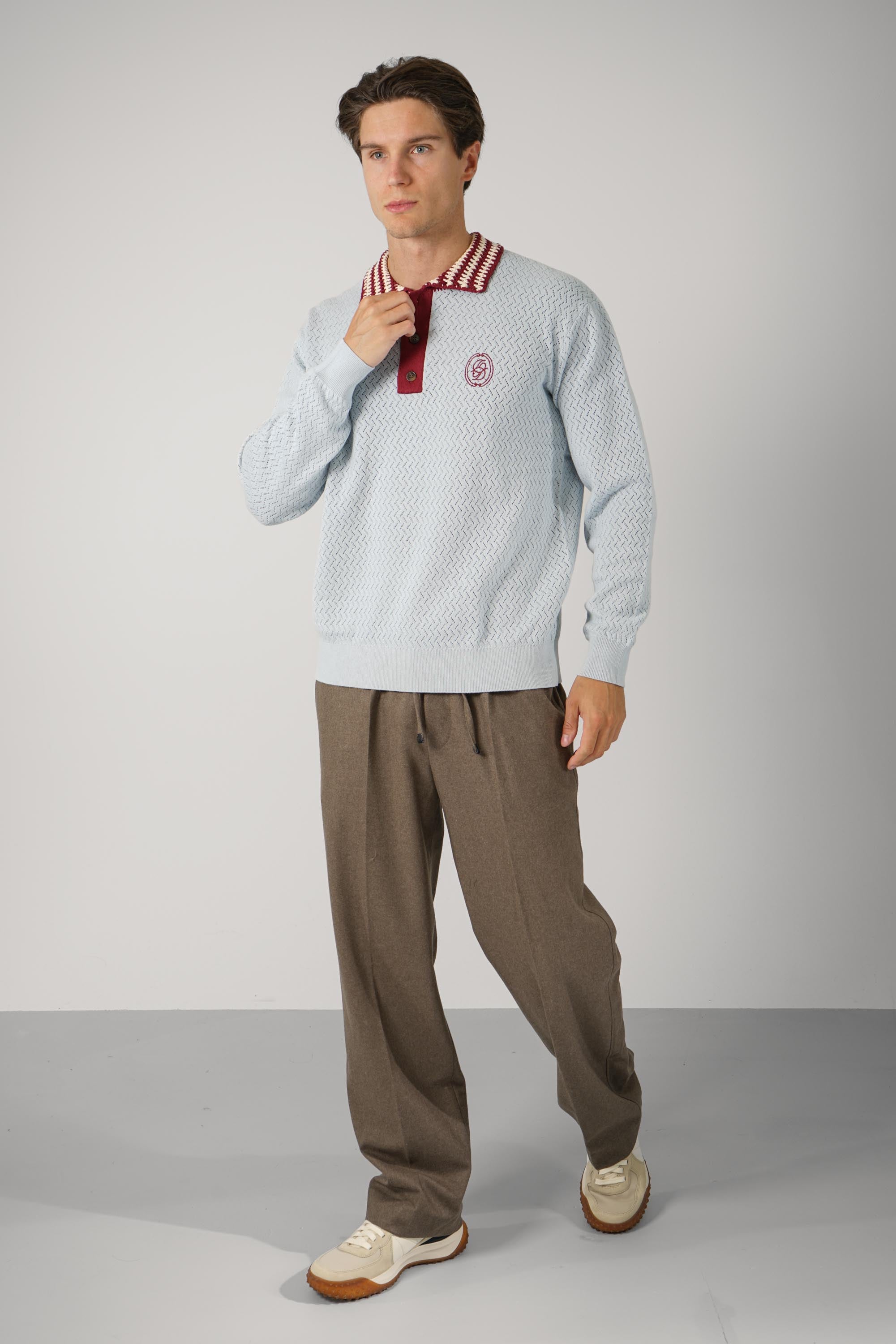 D Mirror Openwork Knit Polo