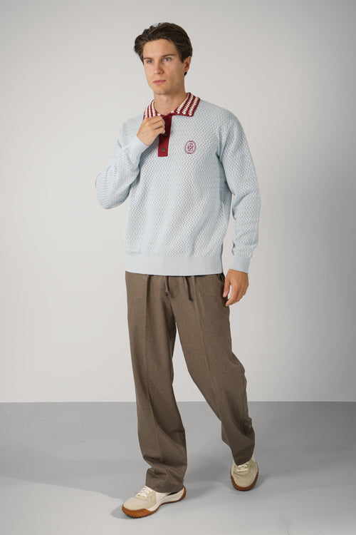 Drôle De Monsieur Mirror Openwork Knit Polo Light blue