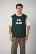 T-Shirt with Ami Paris Felt Embroidery – Bottle Green/Ivory