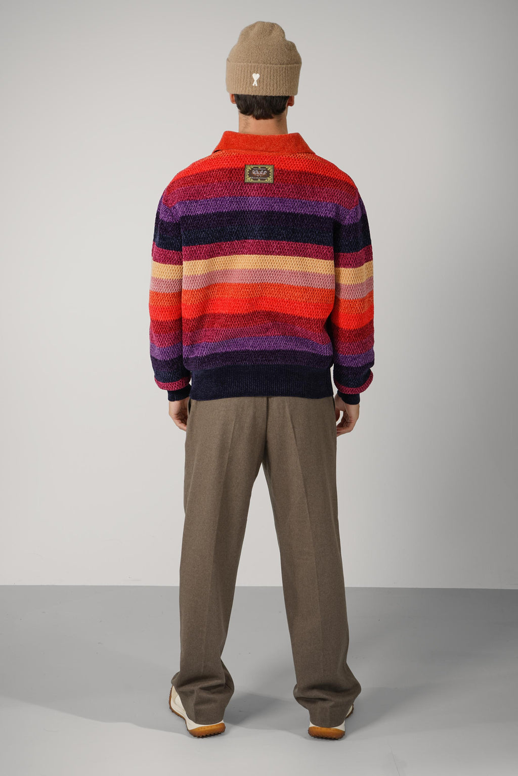 Chenille Striped Long Sleeve Polo Horse Patch – Multico