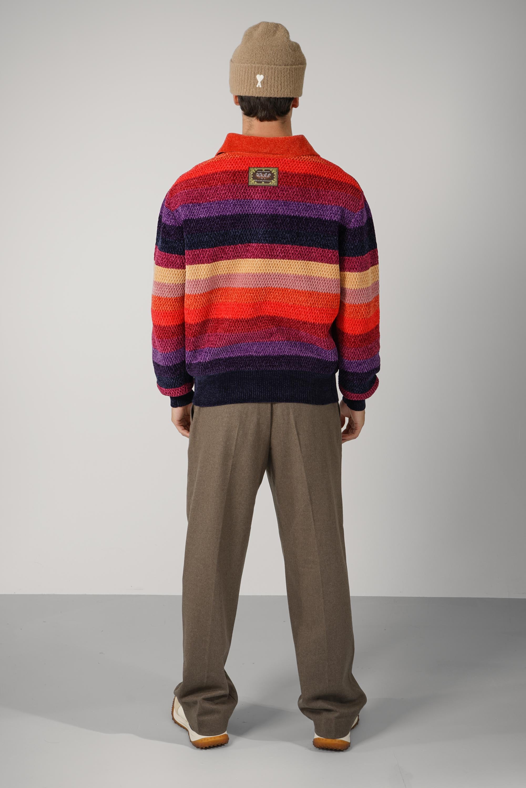 Chenille Striped Long Sleeve Polo Horse Patch – Multico