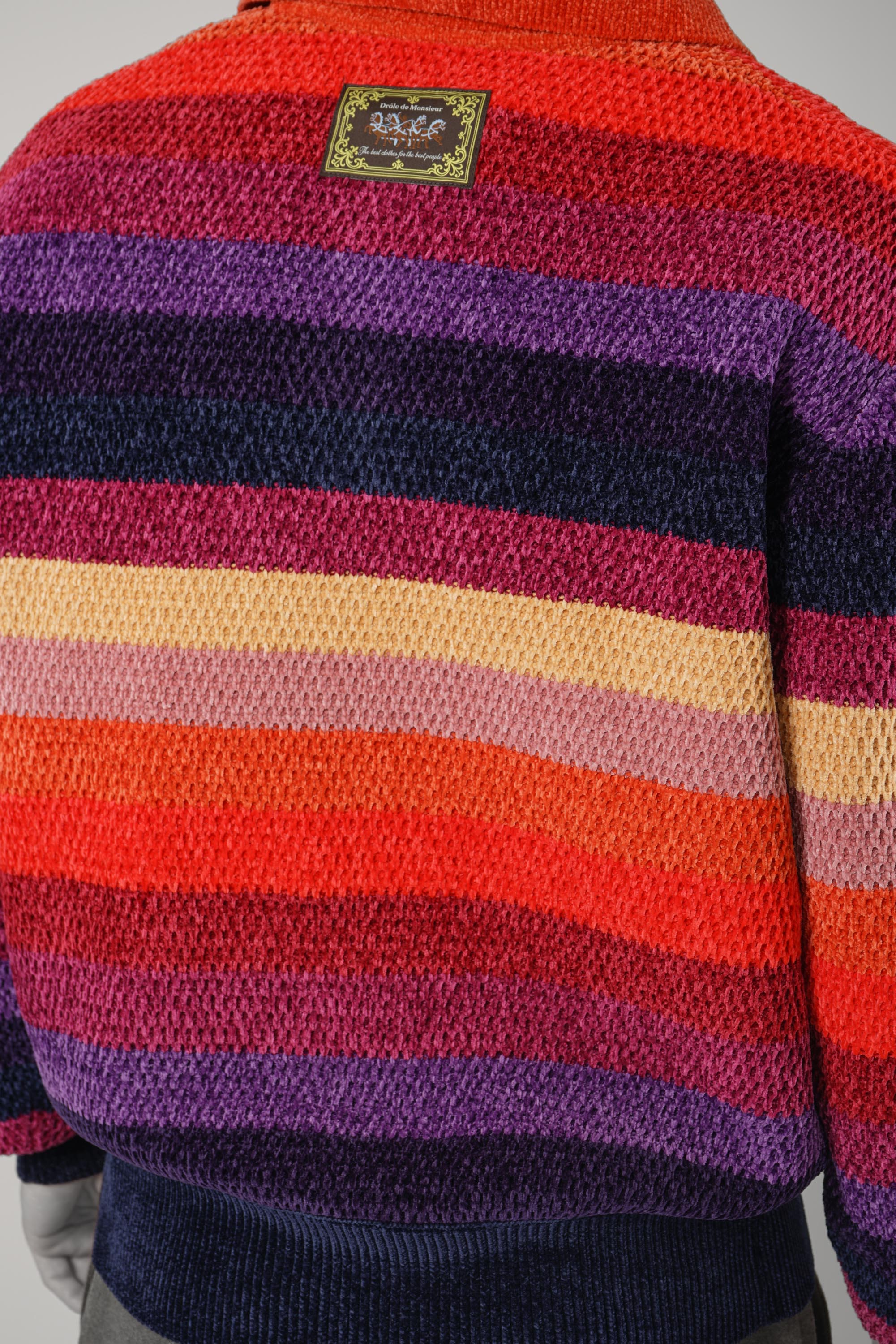 Chenille Striped Long Sleeve Polo Horse Patch – Multico