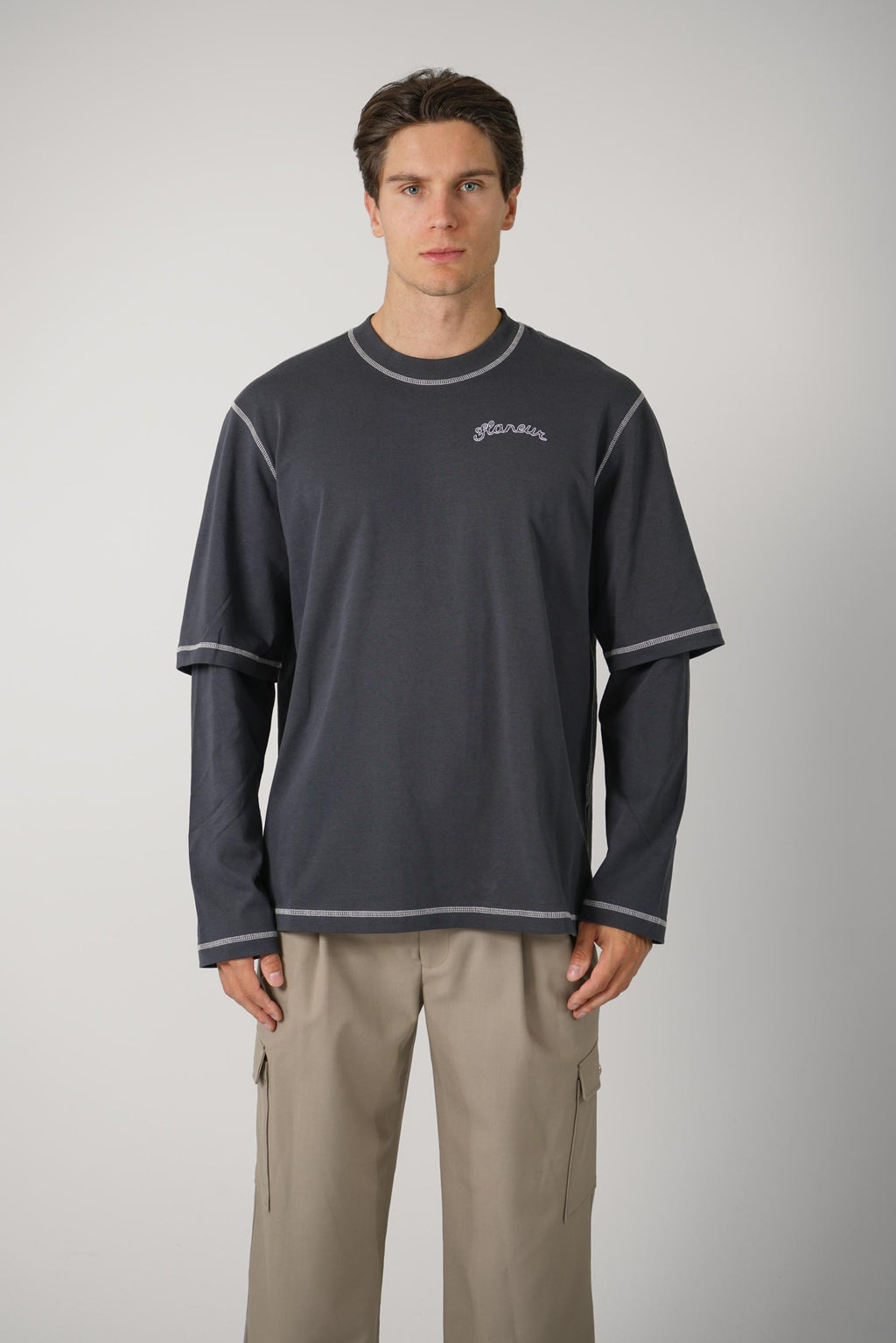 Signature Outline Layered Long Sleeve – Black