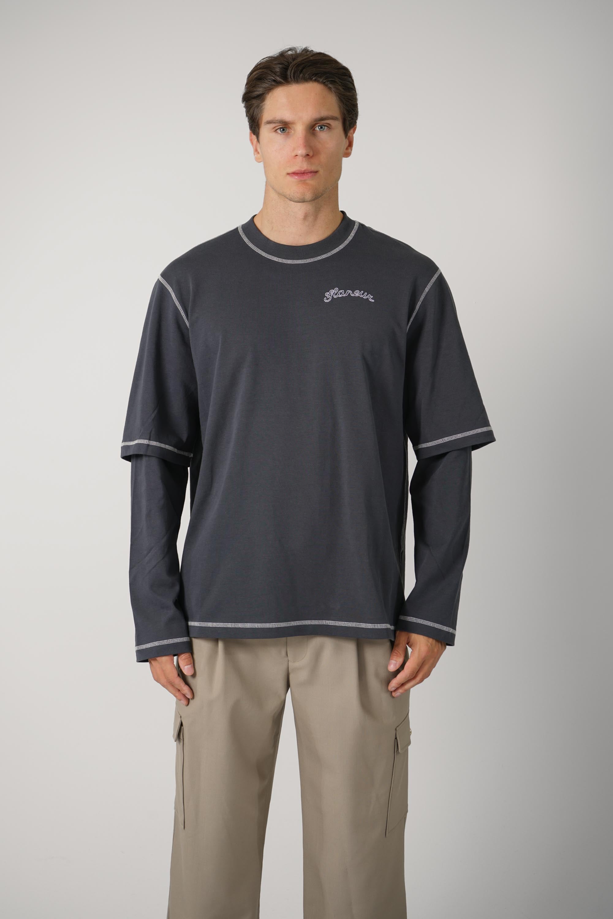 Signature Outline Layered Long Sleeve – Black