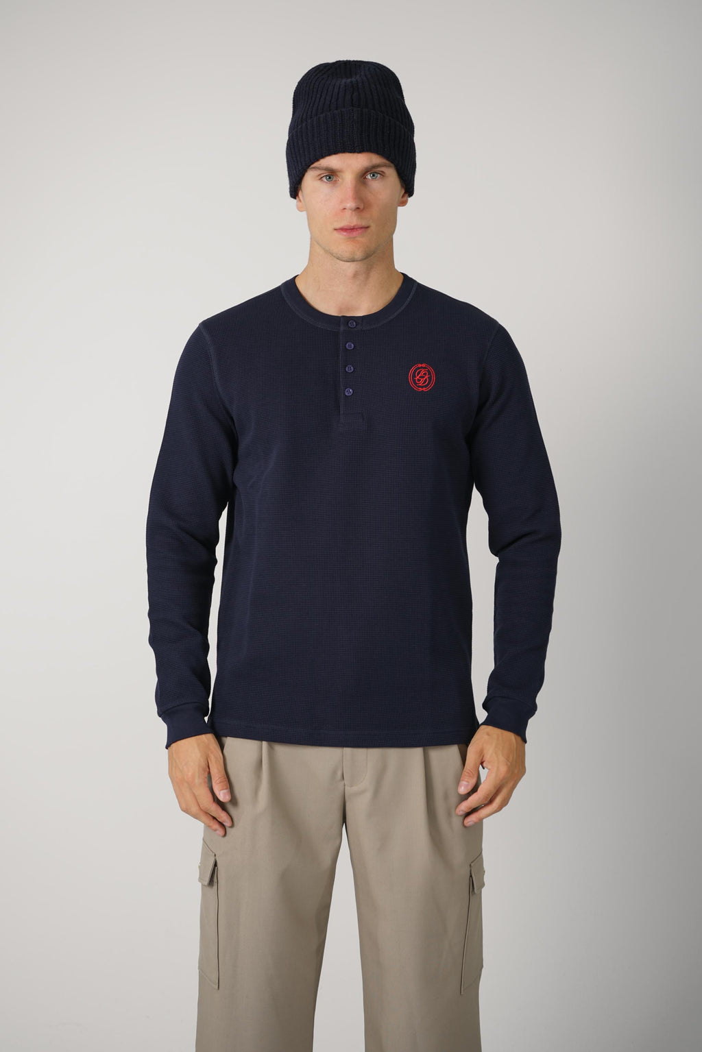 D Mirror Waffle Longsleeve T-Shirt – Navy