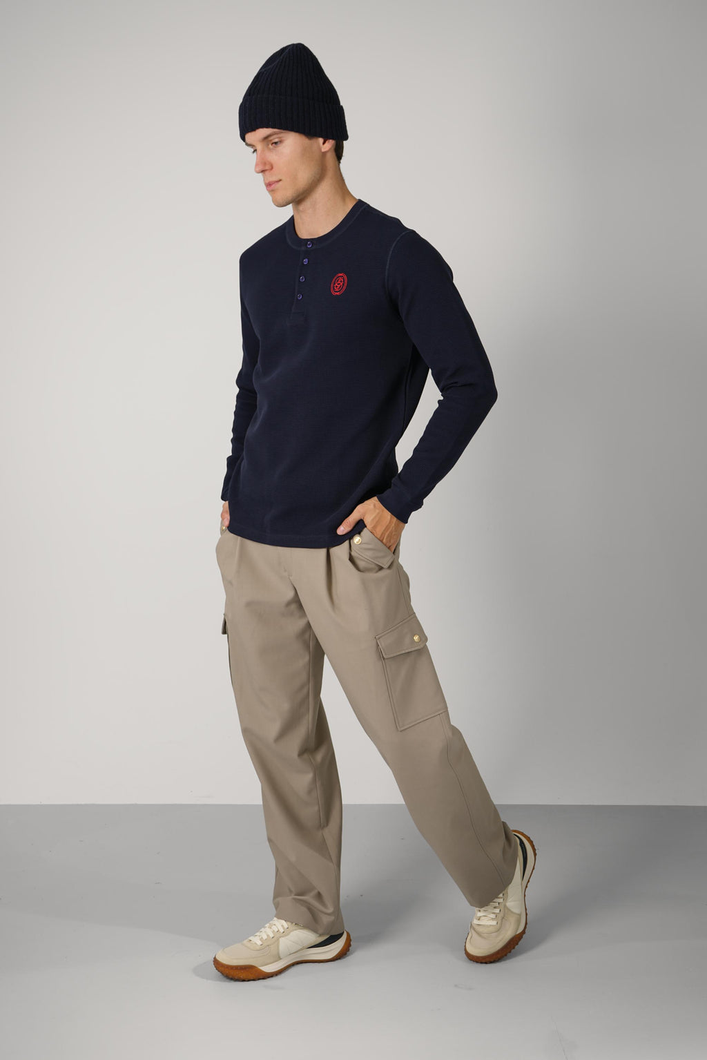 D Mirror Waffle Longsleeve T-Shirt – Navy
