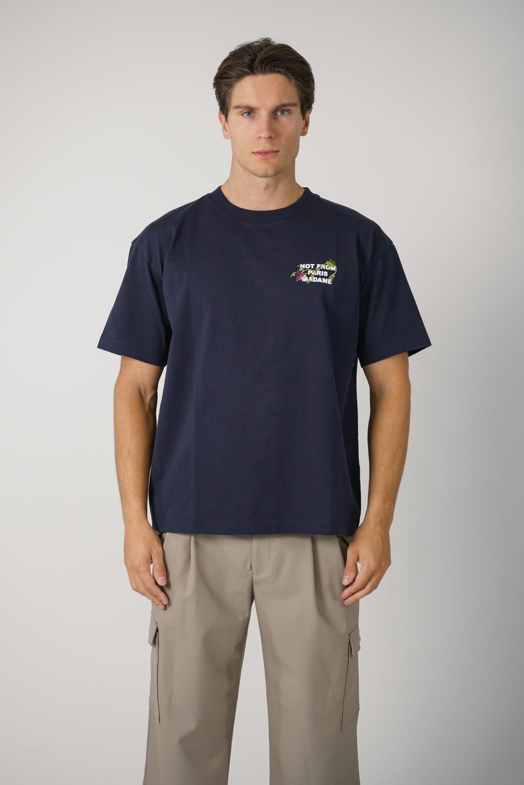Vine Embroidered Slogan T-shirt Navy