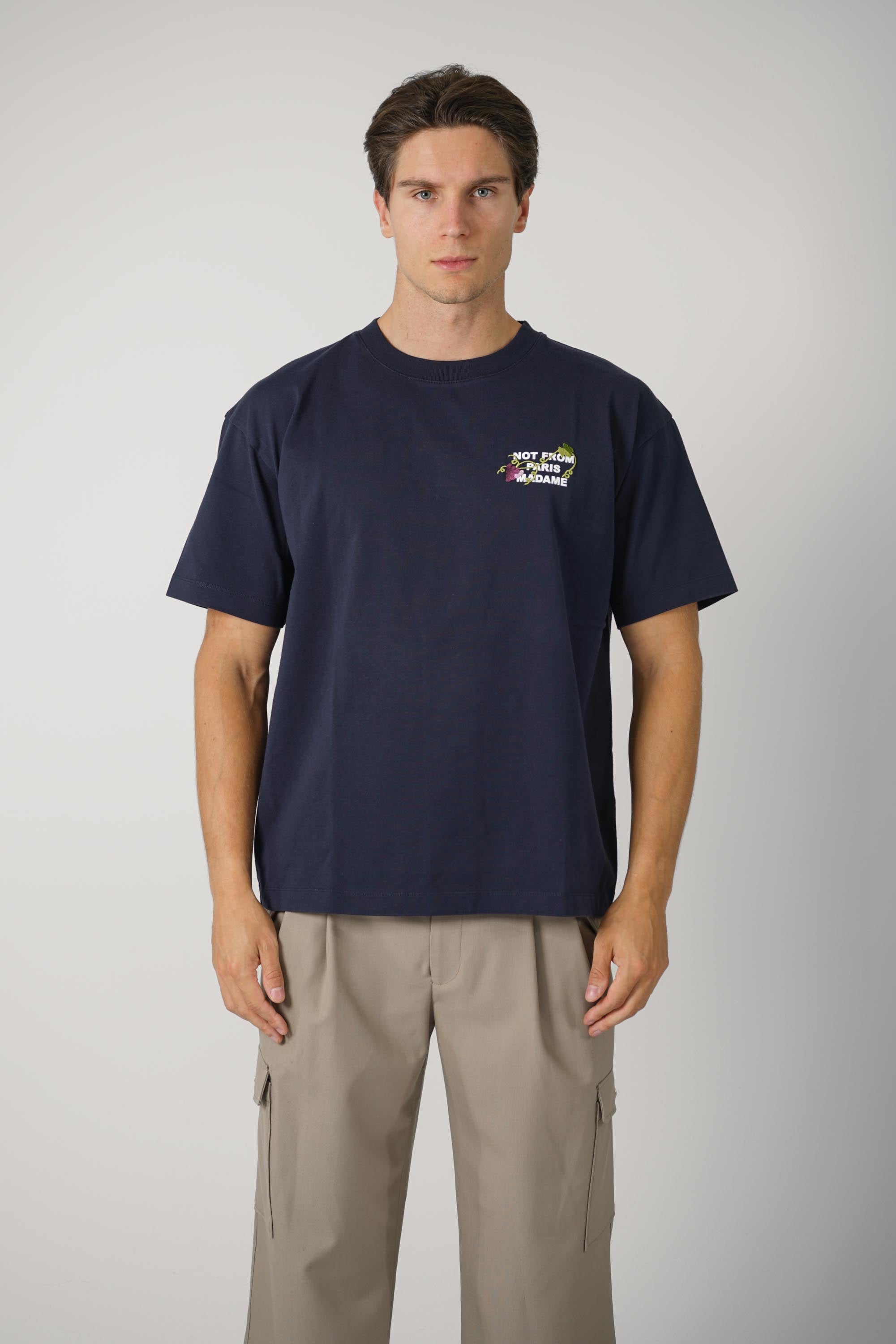 Vine Embroidered Slogan T-shirt Navy