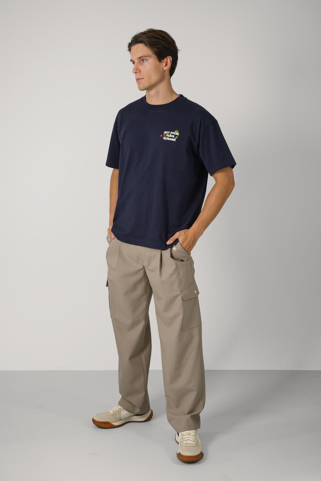 Vine Embroidered Slogan T-shirt Navy