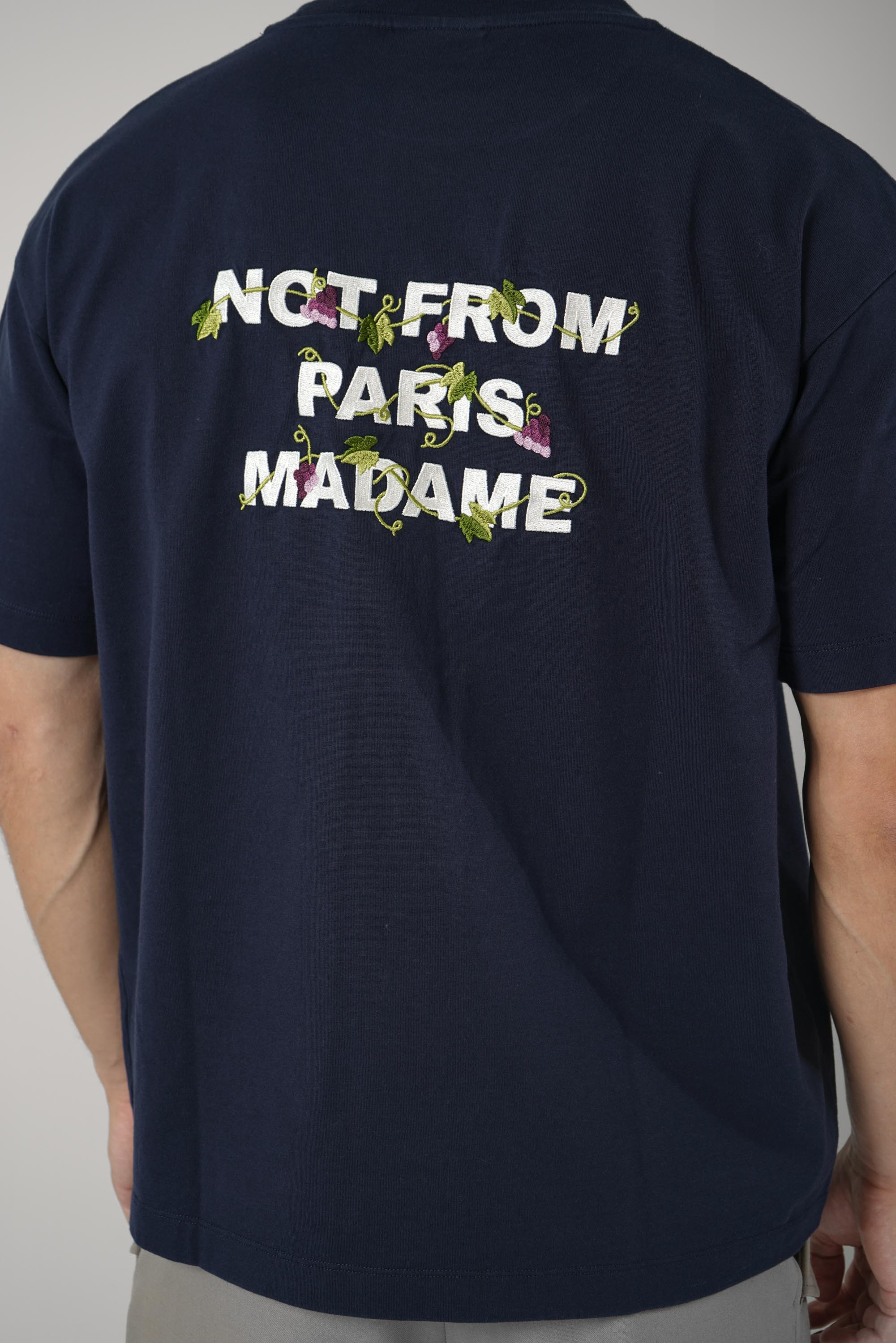 Vine Embroidered Slogan T-shirt Navy