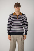 Striped Knitwear Longsleeve Polo – Navy