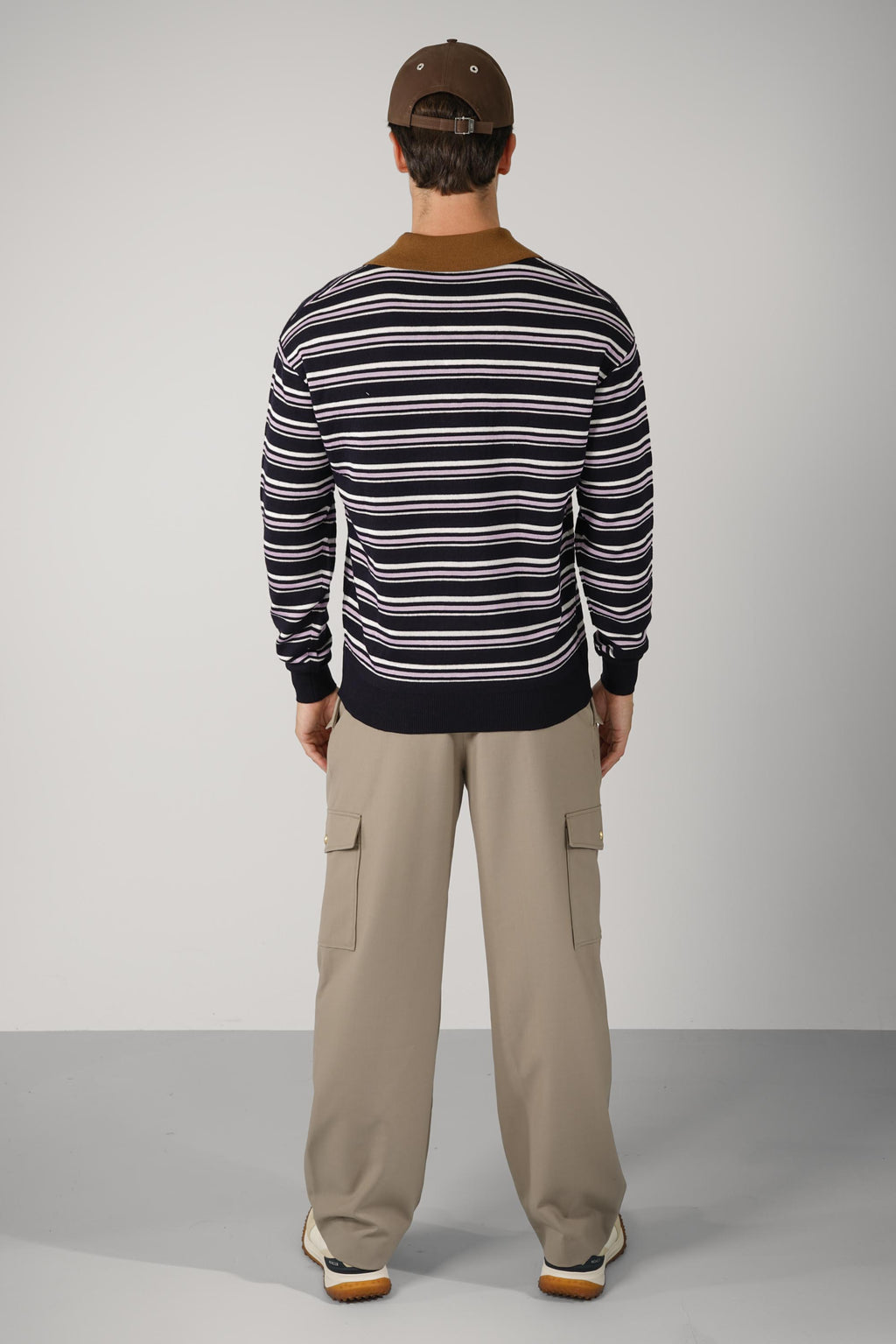 Striped Knitwear Longsleeve Polo – Navy