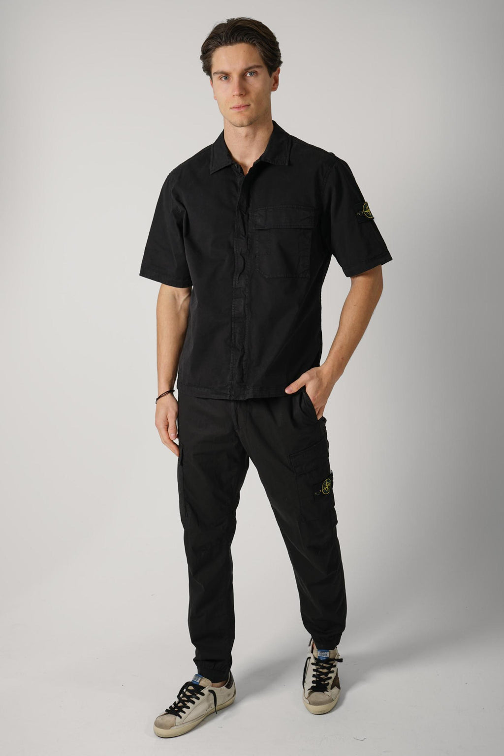 1100025 Stone Island Zip Overshirt Black