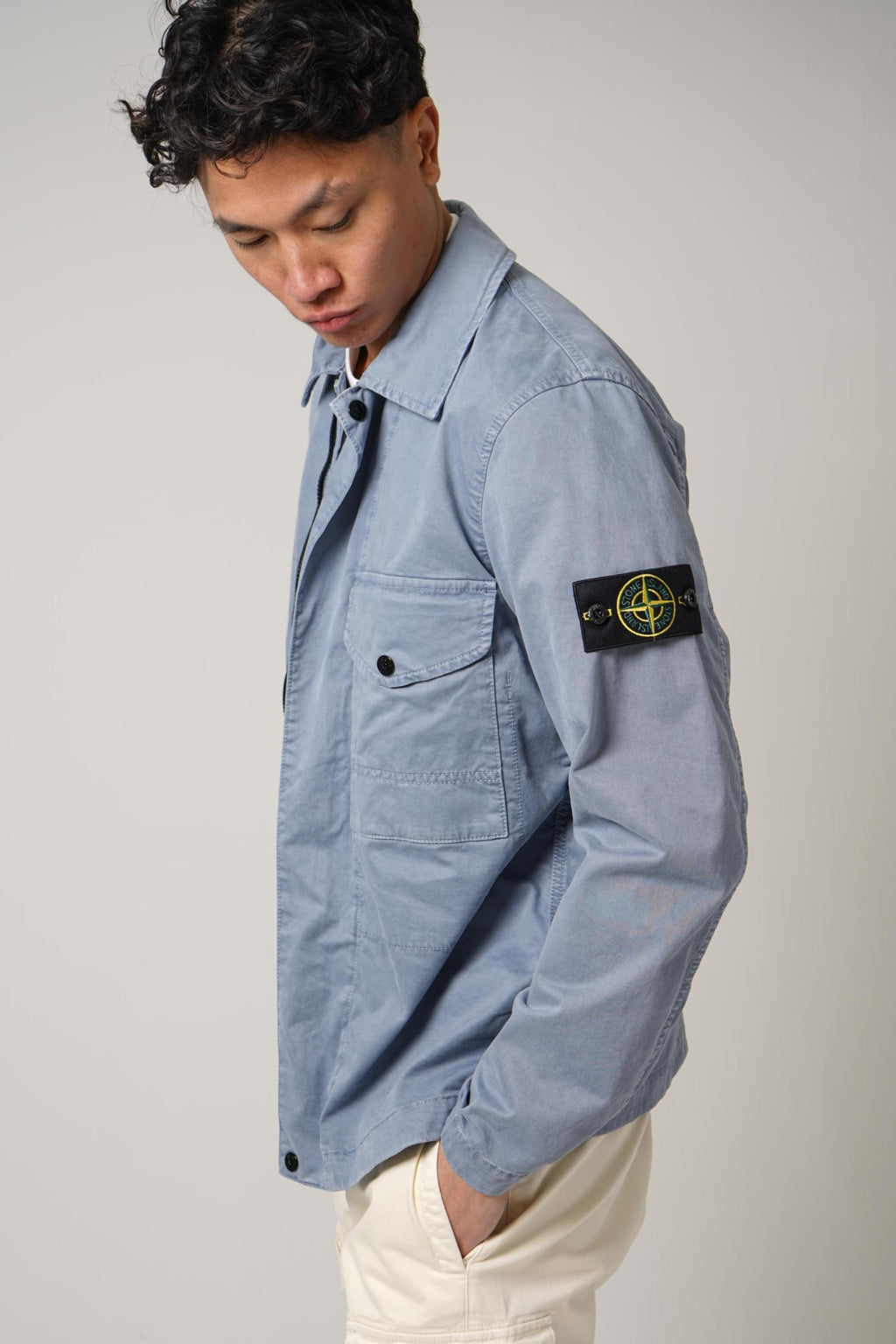 1200001 Stone Island Broken Twill 'Old' Effect Zip-Up Overshirt Avio Blue