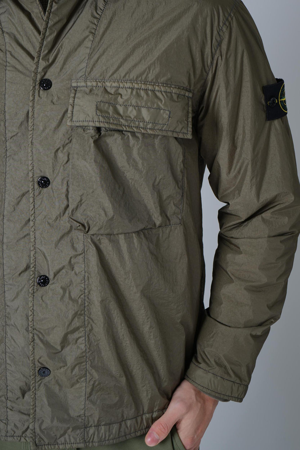 1200002 Stone Island Crinkle Rep Jacket Military Green