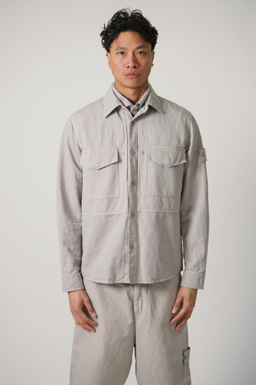 1200012 Stone Island Ghost Linen Canvas Overshirt Regualr Fit Dust Grey