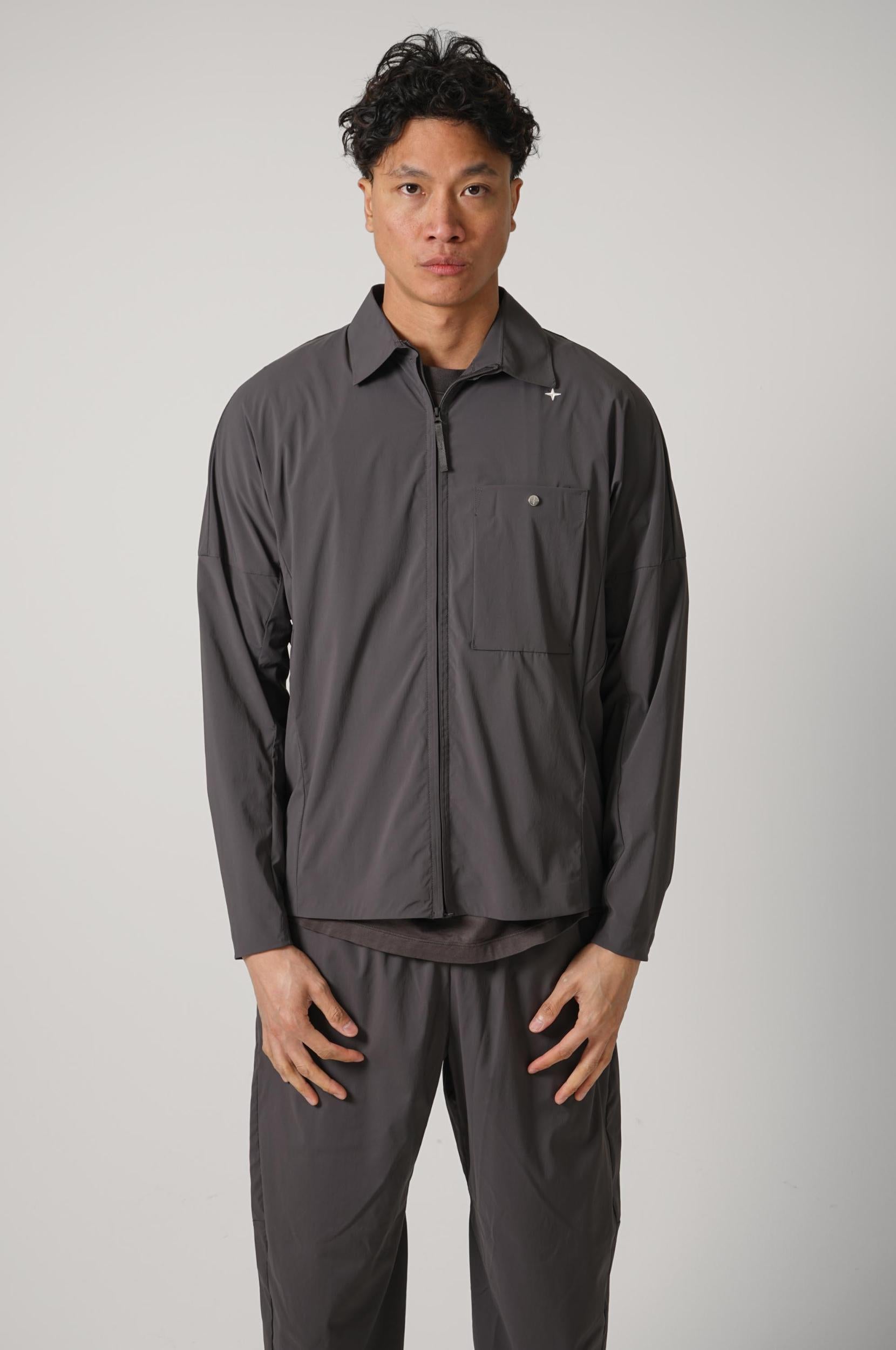 1200016 Stone Island Stellina Comfort-Fit Zip Up Overshirt Charcoal Grey