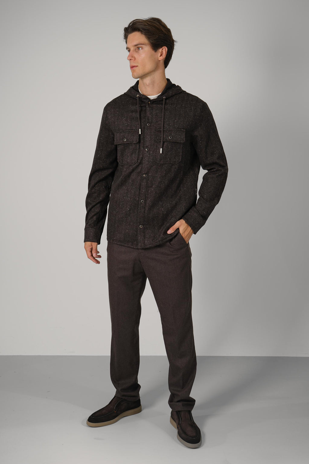 Marco Pescarolo Daytona Hooded Shirt Jacket – 05 brown