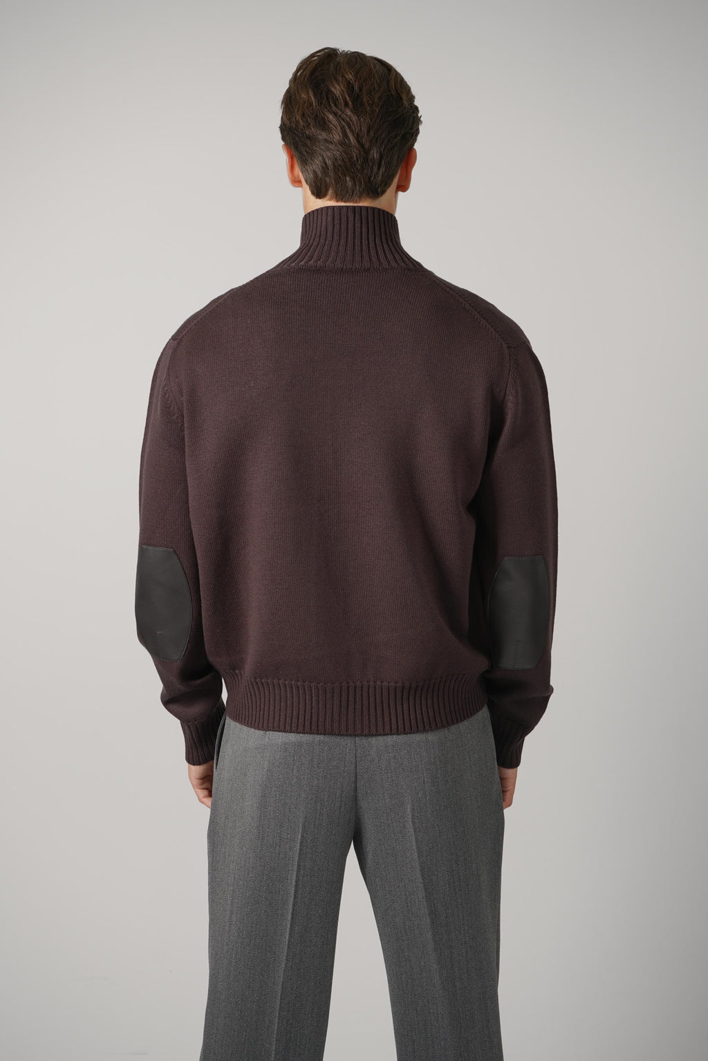 Merino With Leather Patches Full Zip – Chocolate Torte