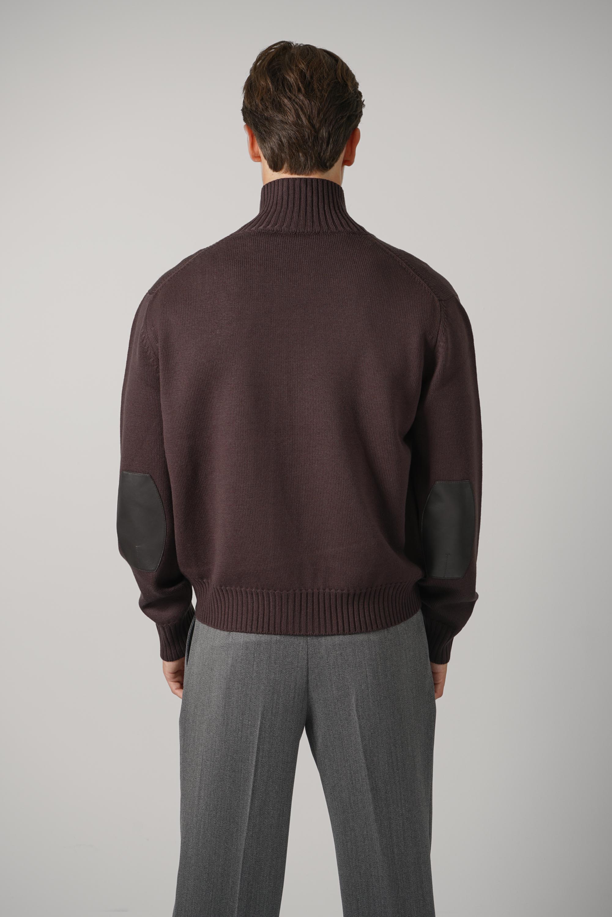 Merino With Leather Patches Full Zip – Chocolate Torte
