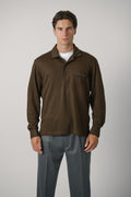 Cotton Silk Piquet LS Polo – Brown