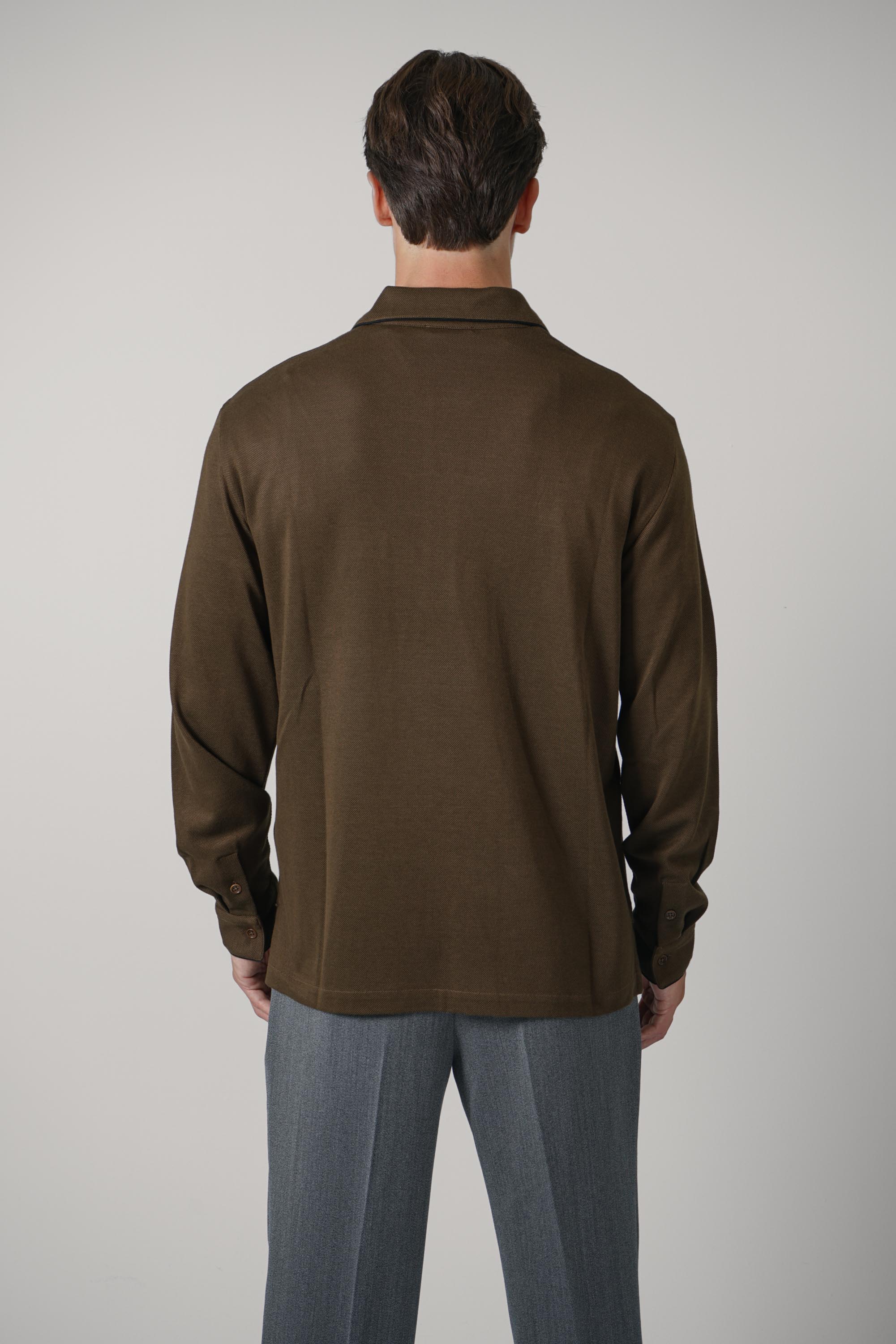 Cotton Silk Piquet LS Polo – Brown