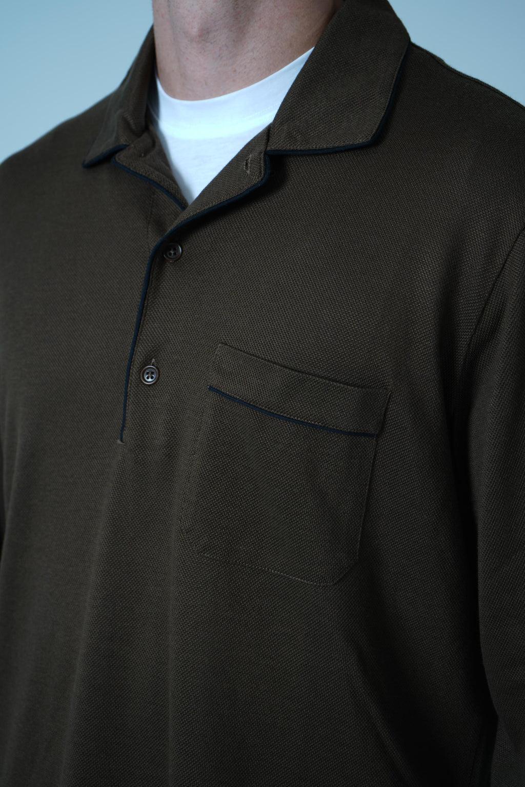 Cotton Silk Piquet LS Polo – Brown