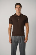 Lace Stitch Cotton Silk SS Polo – Chocolate Torte