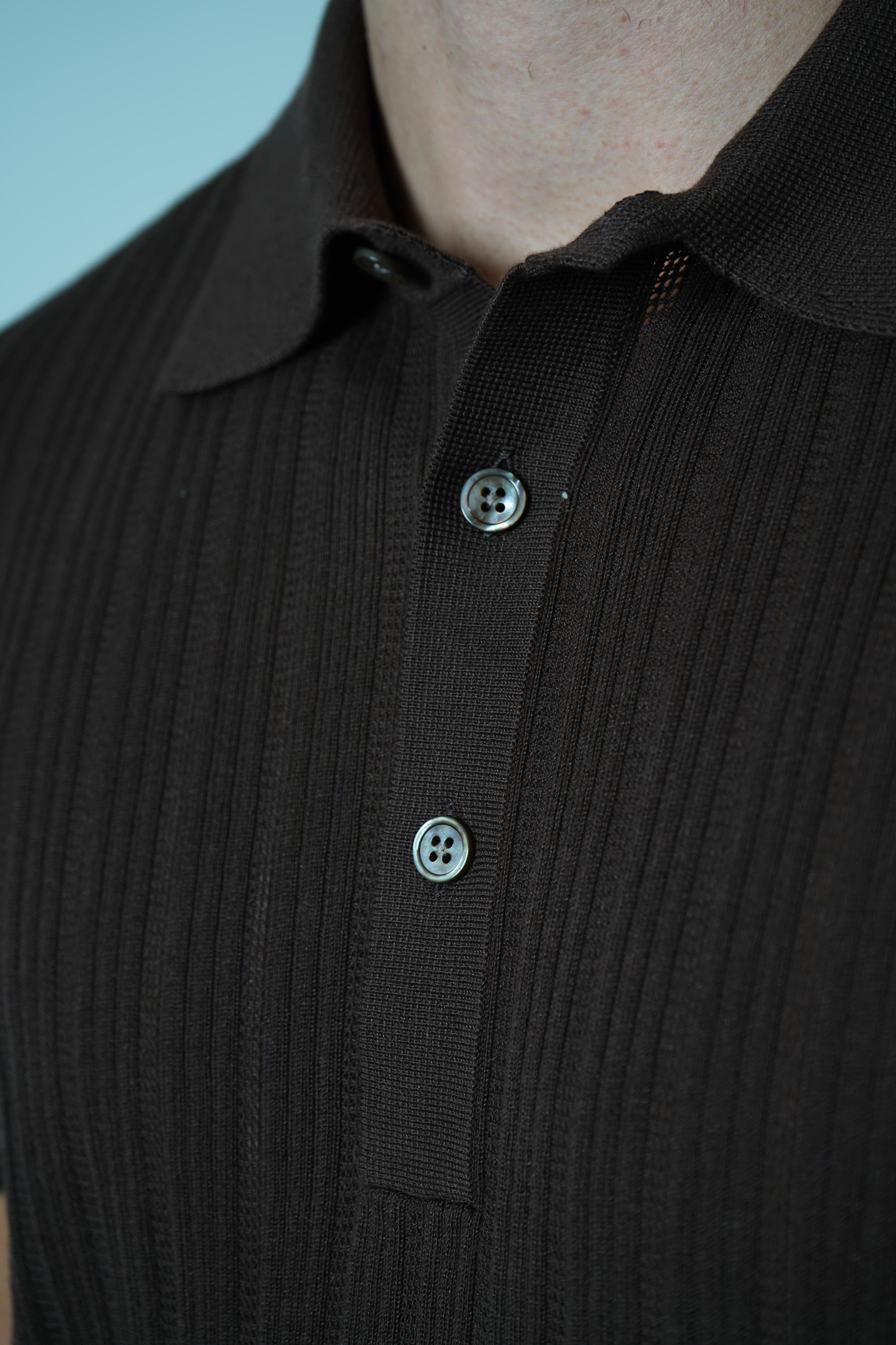 Lace Stitch Cotton Silk SS Polo – Chocolate Torte