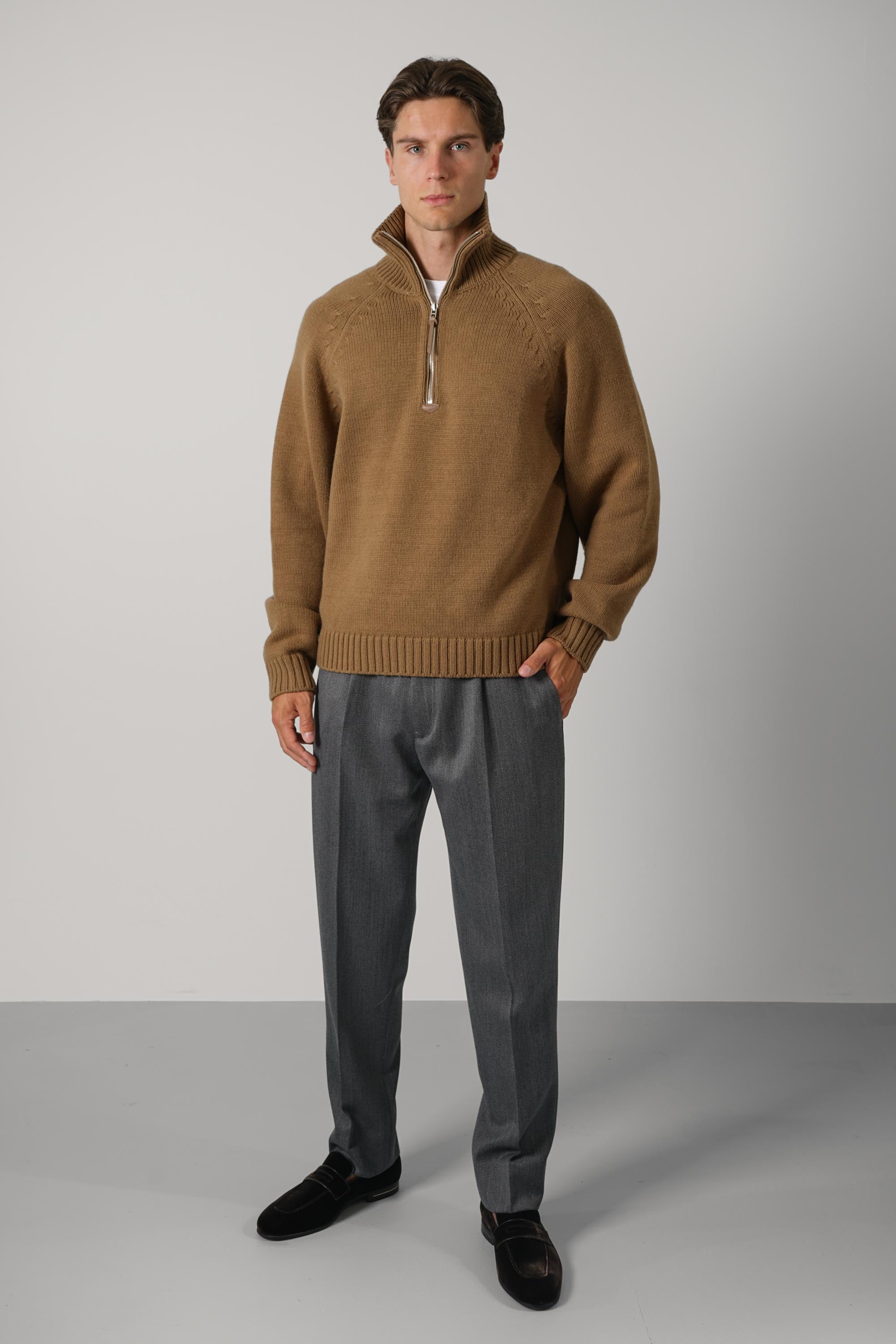 Cashmere Wool Half Zip – Caramel