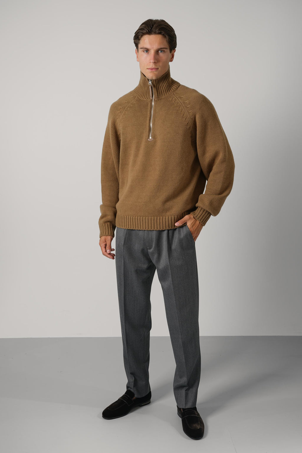 Cashmere Wool Half Zip – Caramel