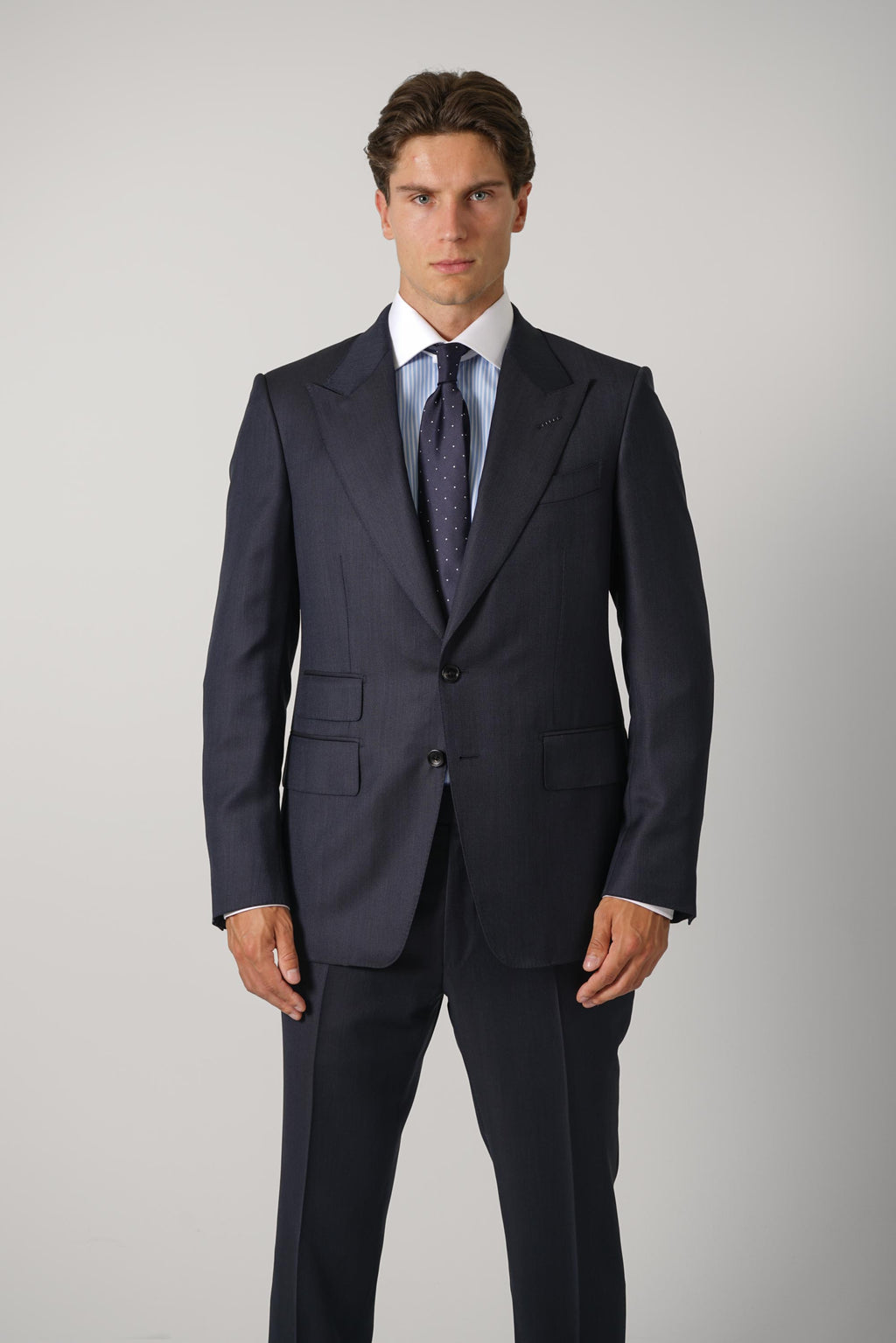 Super 120's Mouliné Herringbone Shelton Suit FL – Navy