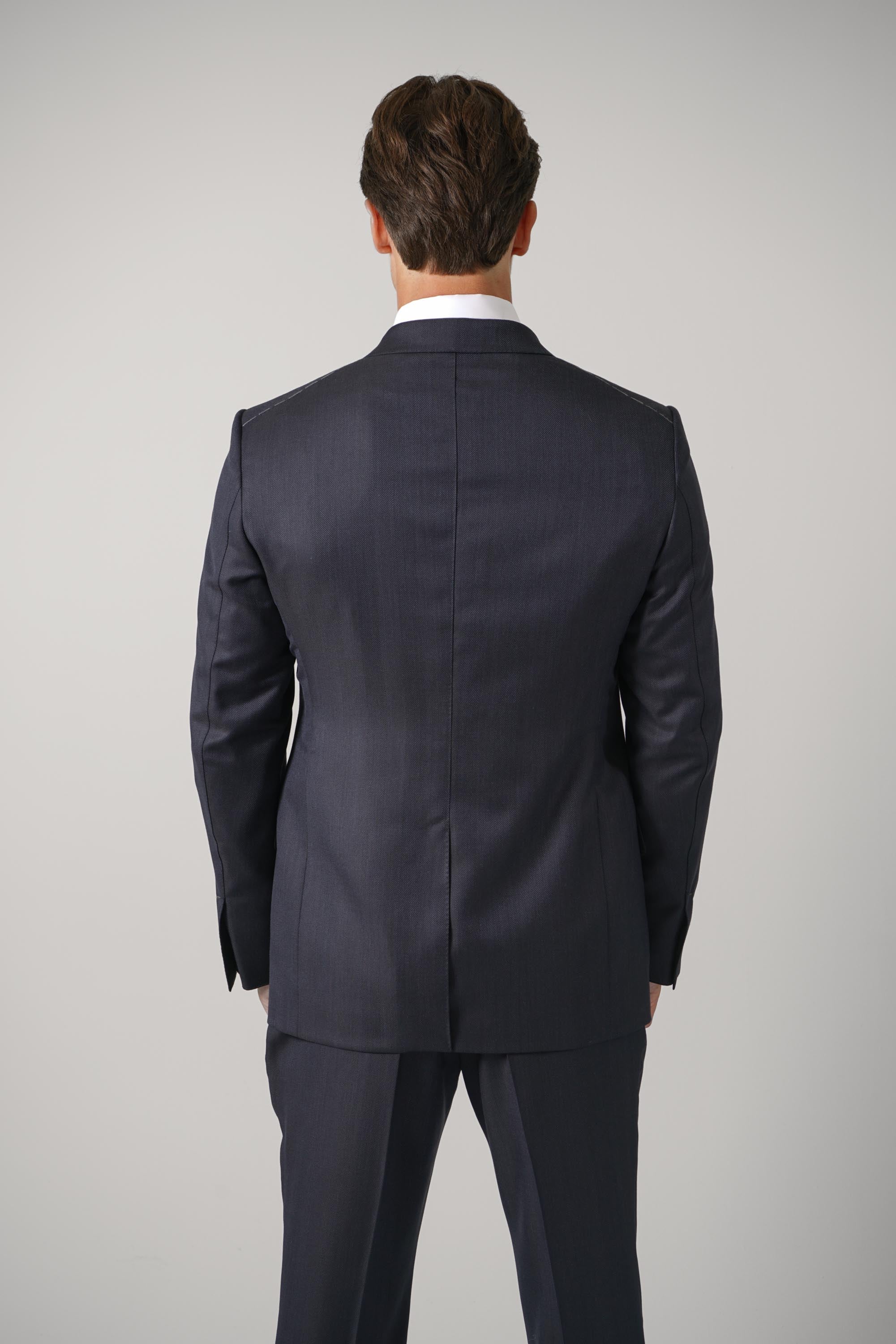 Super 120's Mouliné Herringbone Shelton Suit FL – Navy